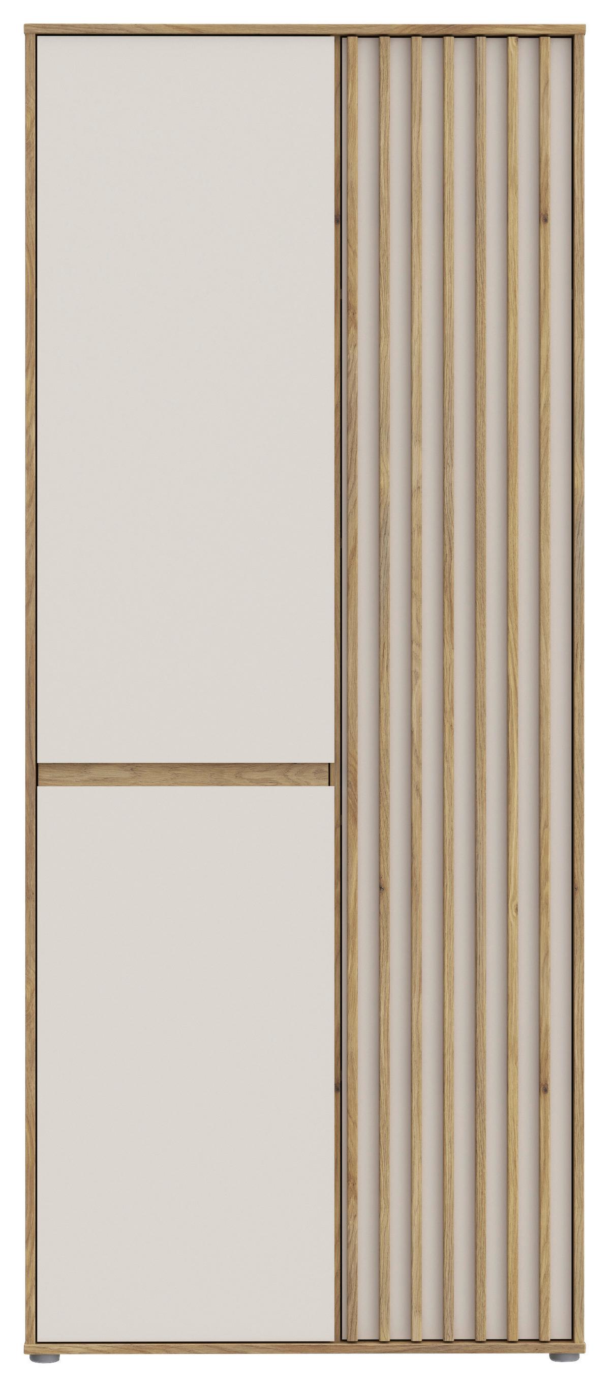 Comodă înaltă ELISTON - culoare lemn stejar/nisipiu, Natur, plastic/material pe bază de lemn (84/200,1/54cm) - Modern Living