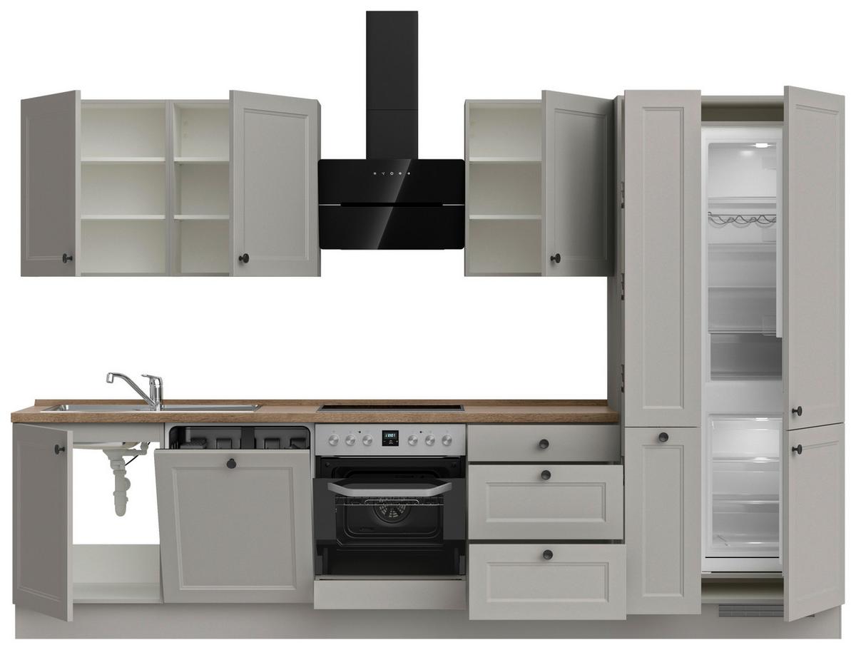 Küchenblock Cascada High m. Geräten Grau - Eiche dunkel/Schwarz, MODERN, Holzwerkstoff/Metall (330cm) - Nobilia