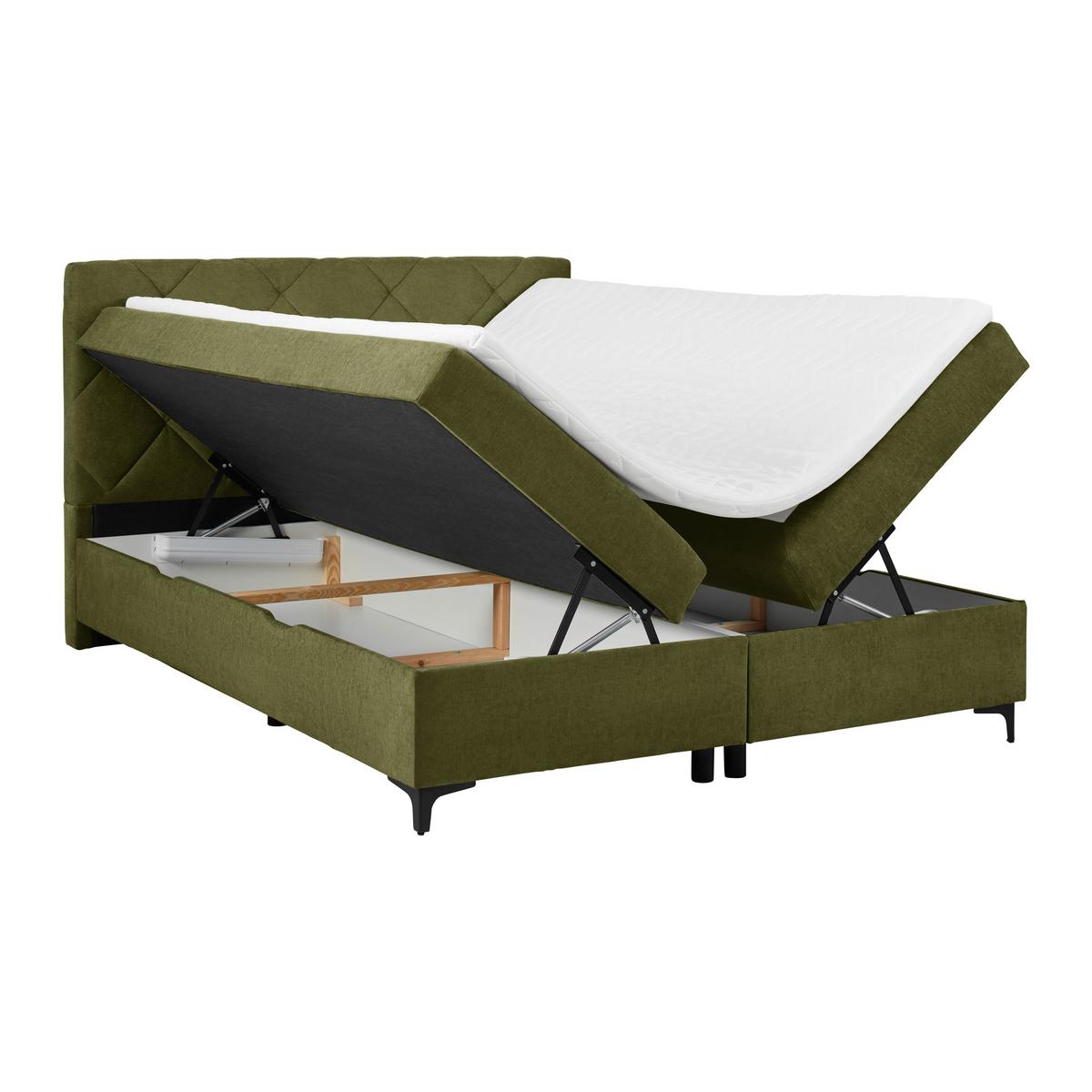 Boxbett Wind Grün ca. 160x200cm - Schwarz/Grün, KONVENTIONELL, Textil/Metall (160/200cm) - Mömax