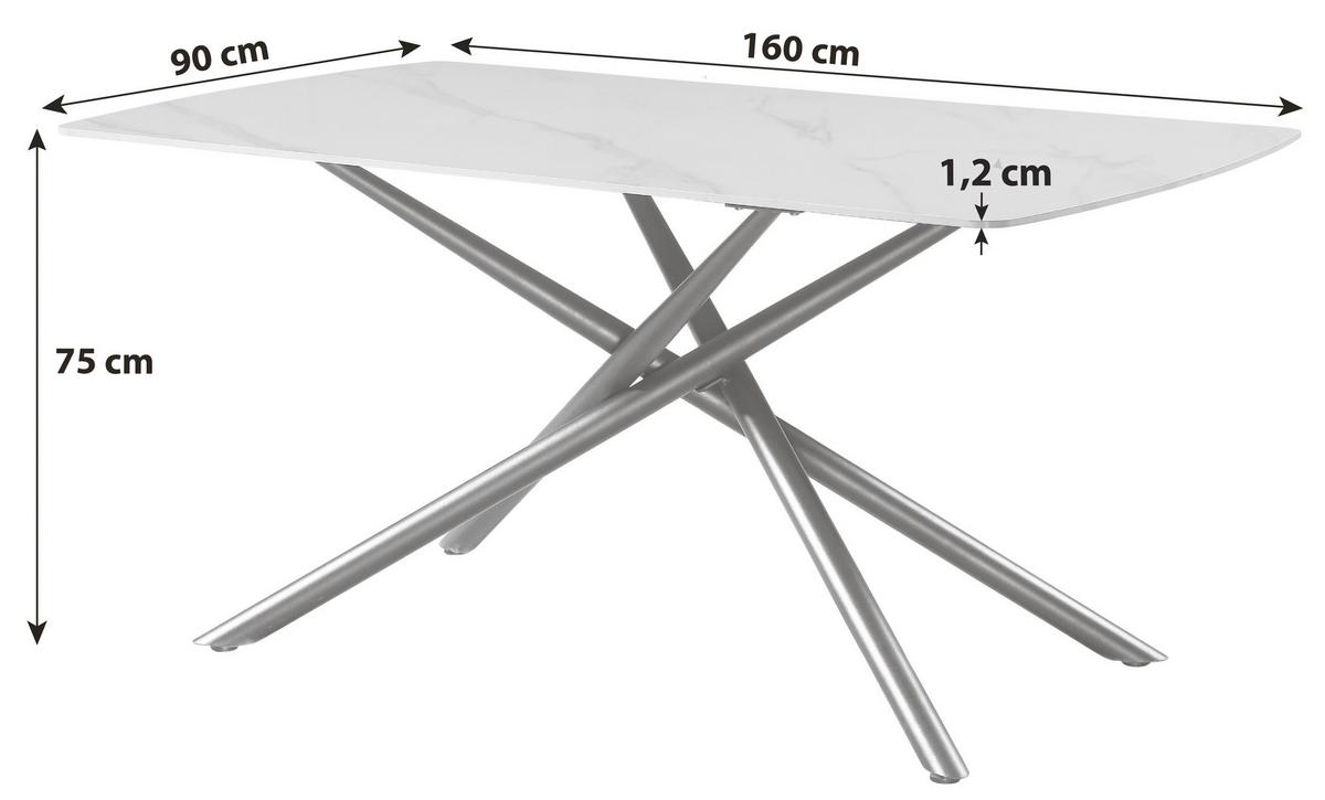 Jedilna Miza Mailand, Bela, 160 X 90 Cm - črna/bela, Trend, kovina/keramika (160/75/90cm) - Mömax