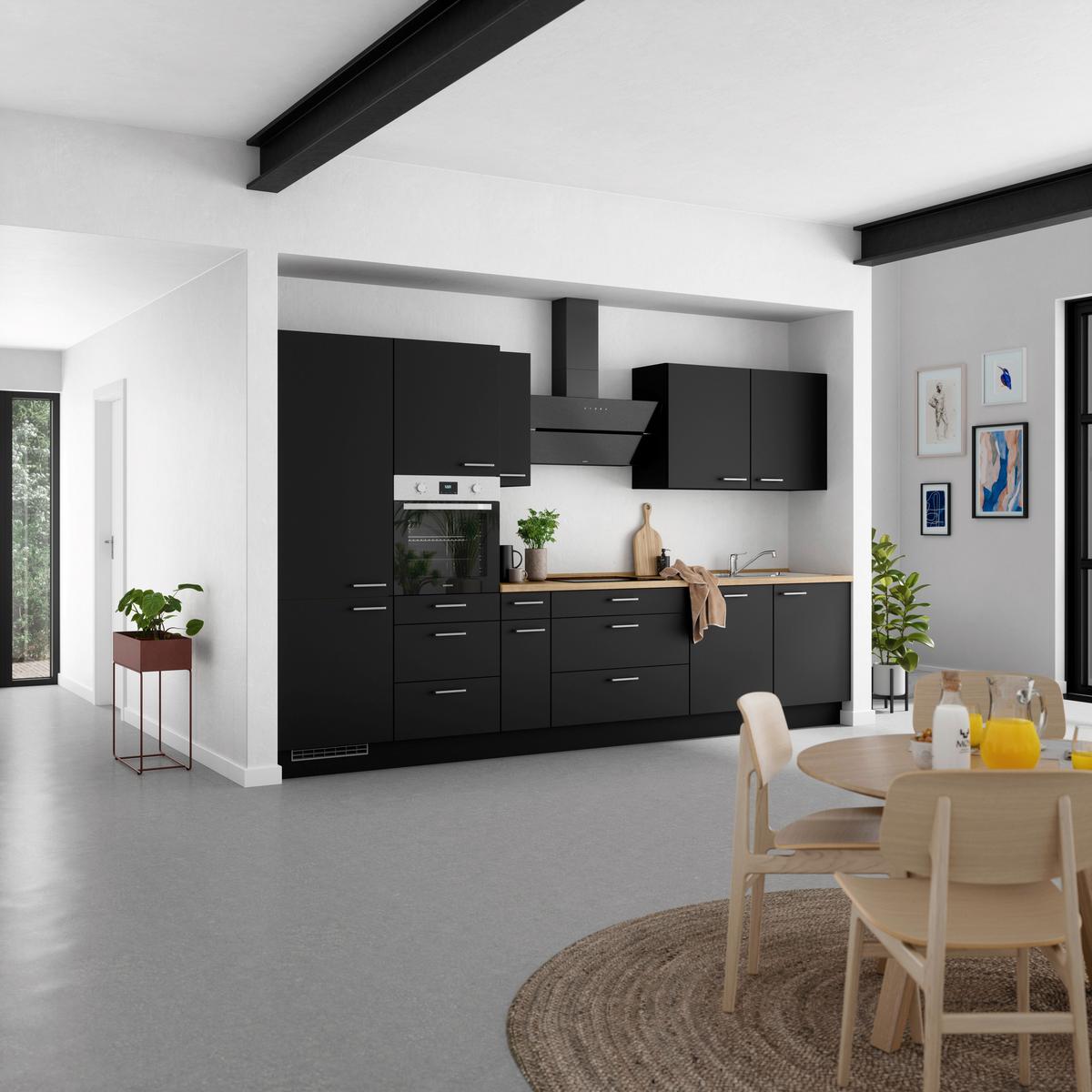 Küchenblock Touch High m. Geräten Schwarz - Edelstahlfarben/Eichefarben, MODERN, Holzwerkstoff/Metall (360cm) - Nobilia