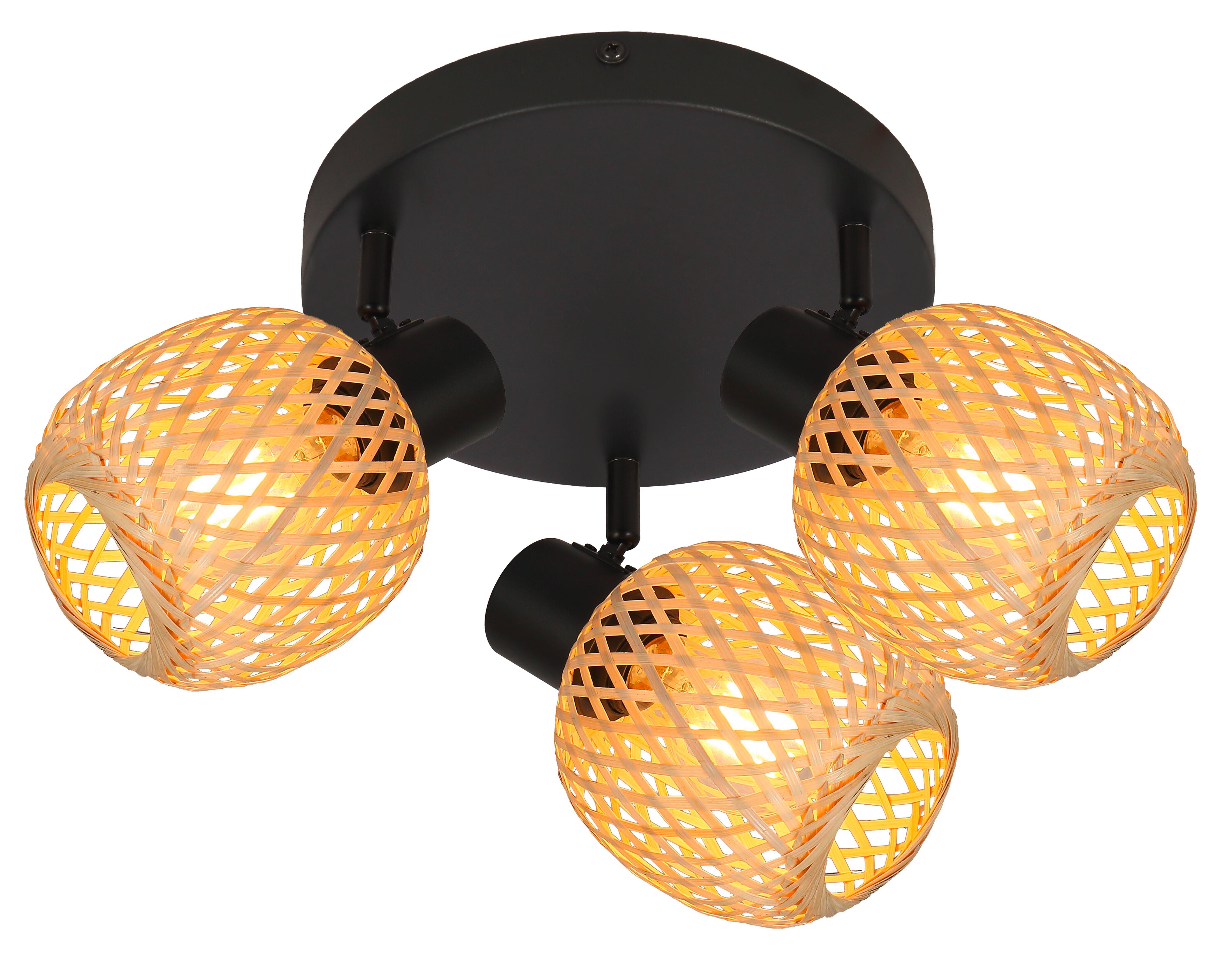 Deckenleuchte Natur Schwarz/Beige max. 5 Watt - Beige/Schwarz, MODERN, Naturmaterialien/Metall (48/16cm)