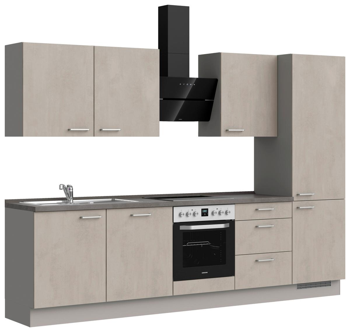 Küchenblock Riva High m. Geräten Grau - Schieferfarben/Edelstahlfarben, MODERN, Holzwerkstoff/Metall (300cm) - Nobilia