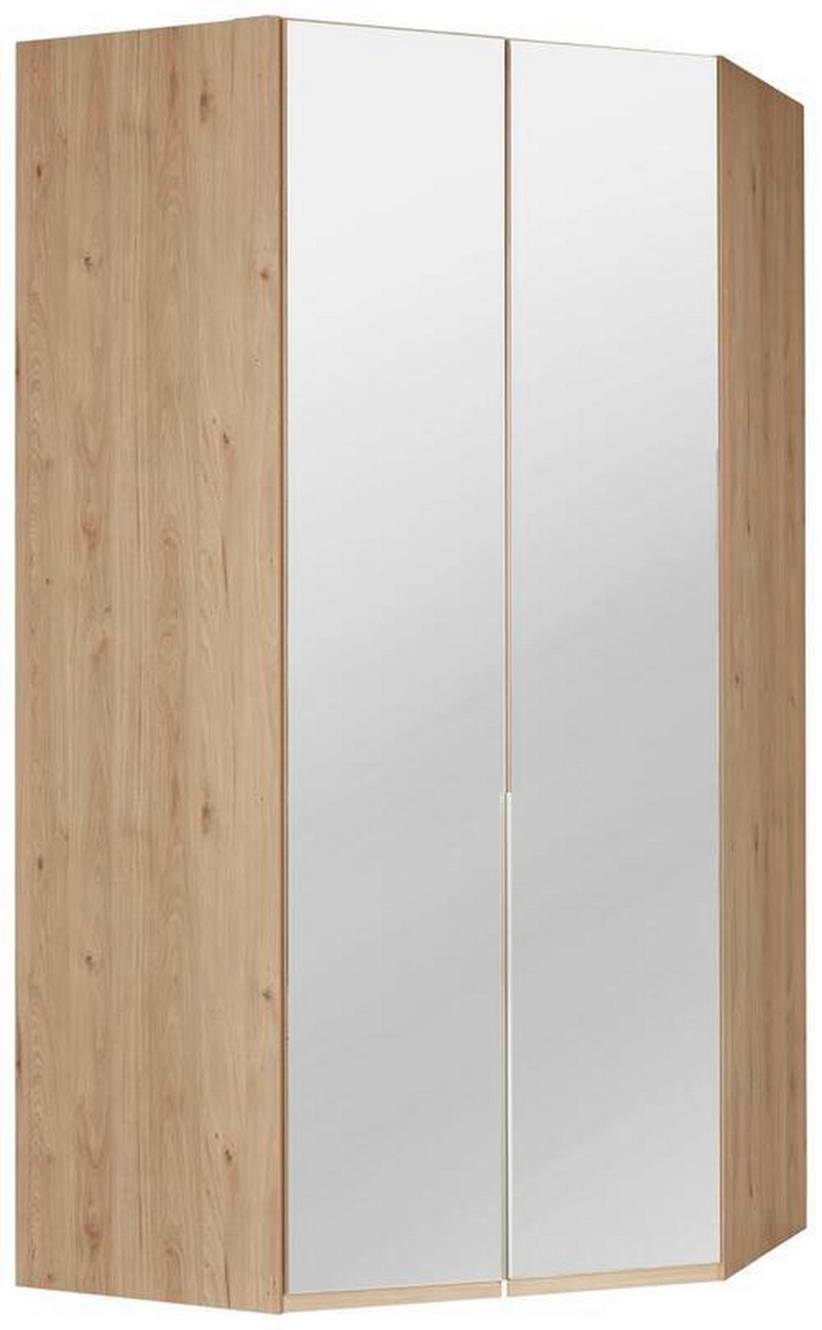 Eckkleiderschrank in Eichefarben mit Spiegel - Eichefarben/Alufarben, Konventionell, Holzwerkstoff/Metall (120/236/120cm) - Premium Living
