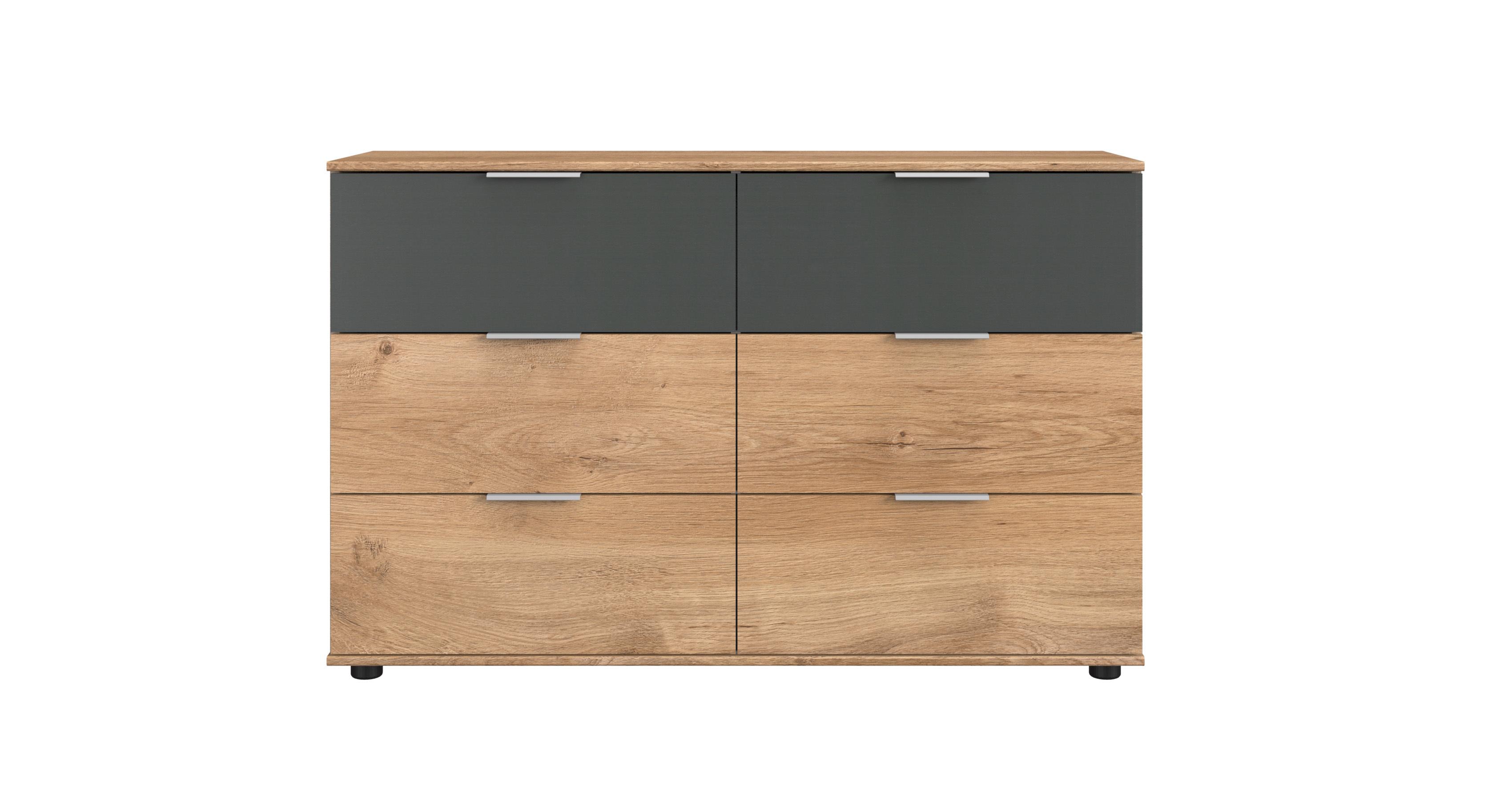 Komód Tölgy-szürke Szín 6 Fiók Valencia - grafitszürke/alumínium színű, Modern, faalapú anyag/fém (130/83/41cm)