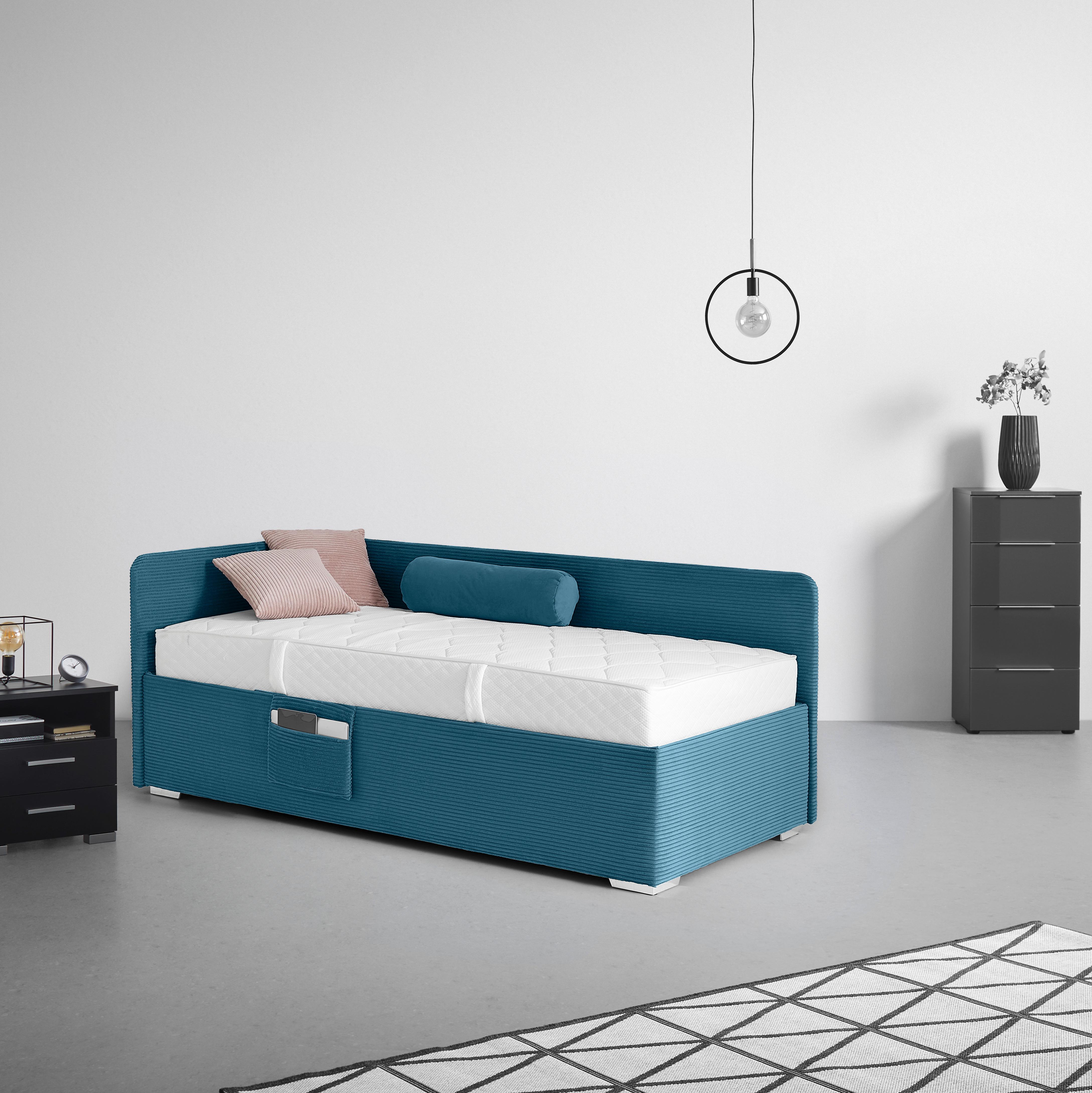 Krevet Remi - prirodne boje/pastelno plava, Konvencionalno, drvo/tekstil (90/200cm) - Based