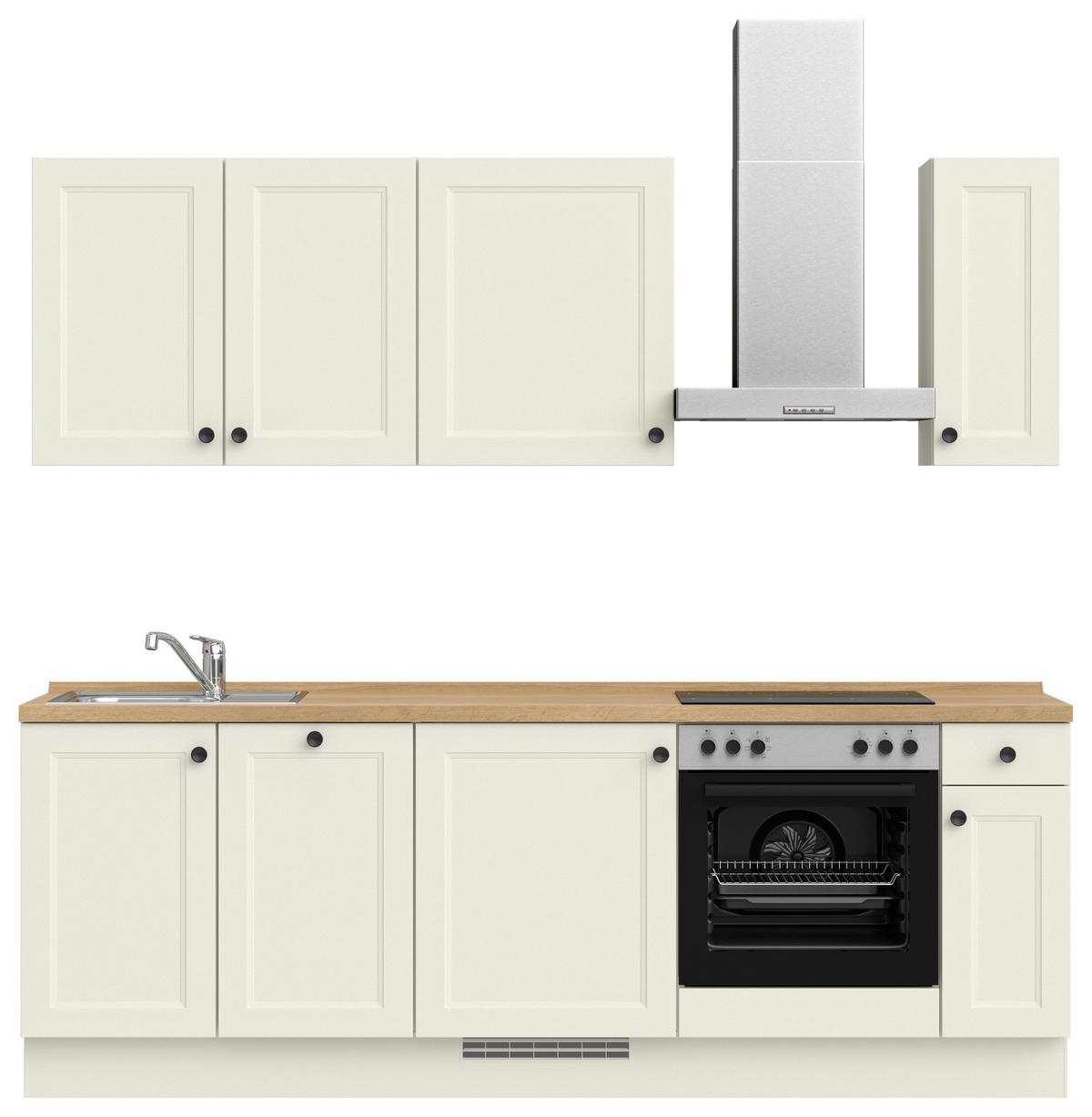 Küchenblock Cascada Low m. Geräten Weiß - Eichefarben/Schwarz, MODERN, Holzwerkstoff/Metall (240cm) - Nobilia