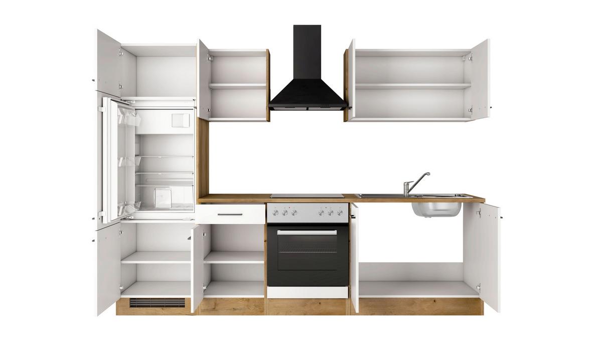 Küchenblock Avila m. Geräten Magnolie - Eichefarben/Magnolie, Trend, Holzwerkstoff/Metall (270cm) - FlexWell
