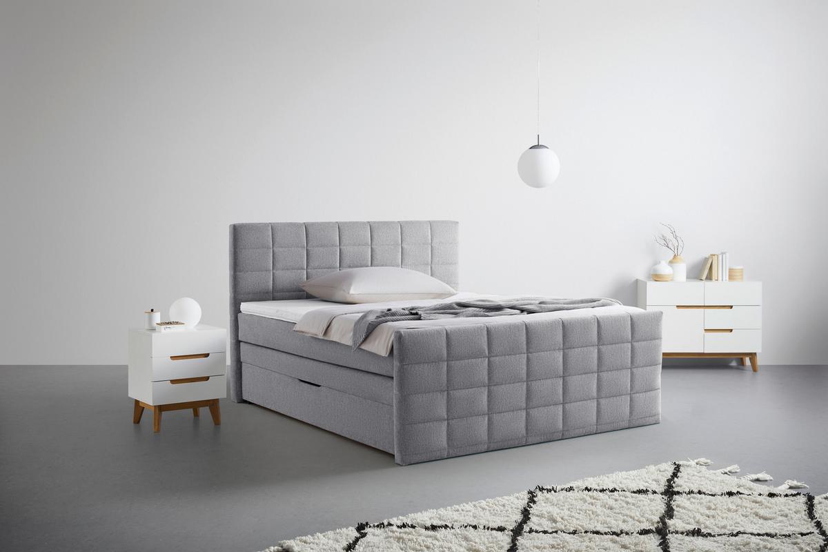 Boxspringbett Damon in Grau ca. 180x200cm - Schwarz/Grau, KONVENTIONELL, Kunststoff/Textil (180/200cm) - Mömax