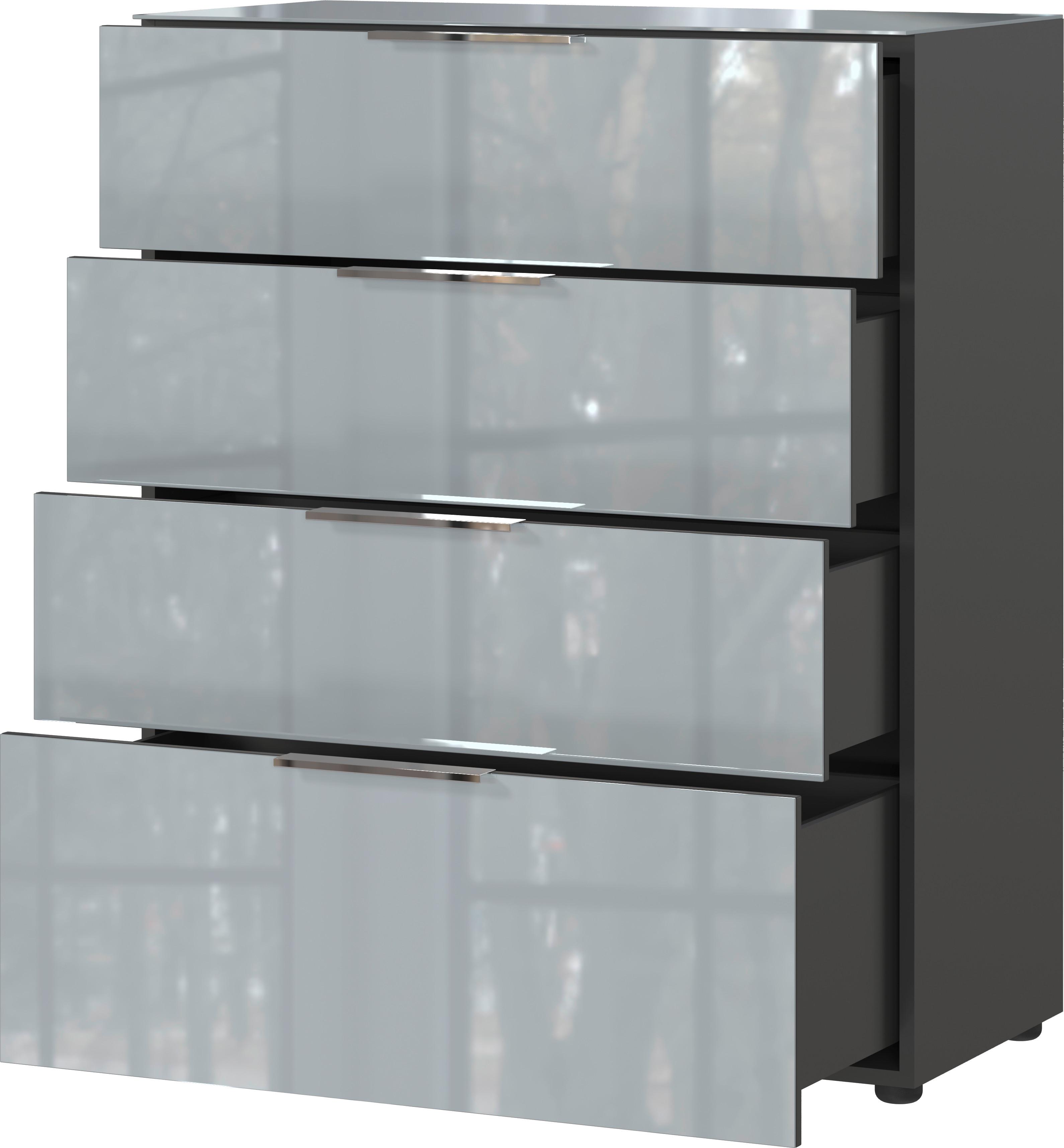 KOMODA OAKLAND - kolor srebrny/czarny, Modern, materiał drewnopochodny/tworzywo sztuczne (83/102/42cm) - Premium Living