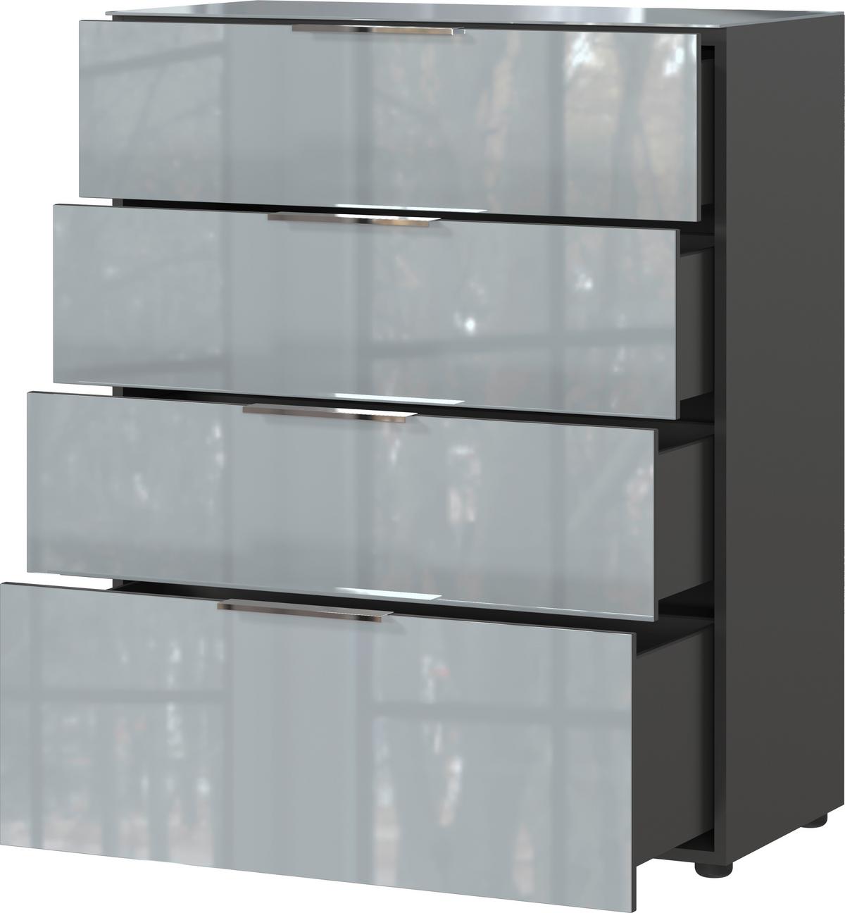 Kommode Oakland in Grau/Graphitfarben - Chromfarben/Silberfarben, MODERN, Glas/Holzwerkstoff (83/102/42cm) - Premium Living