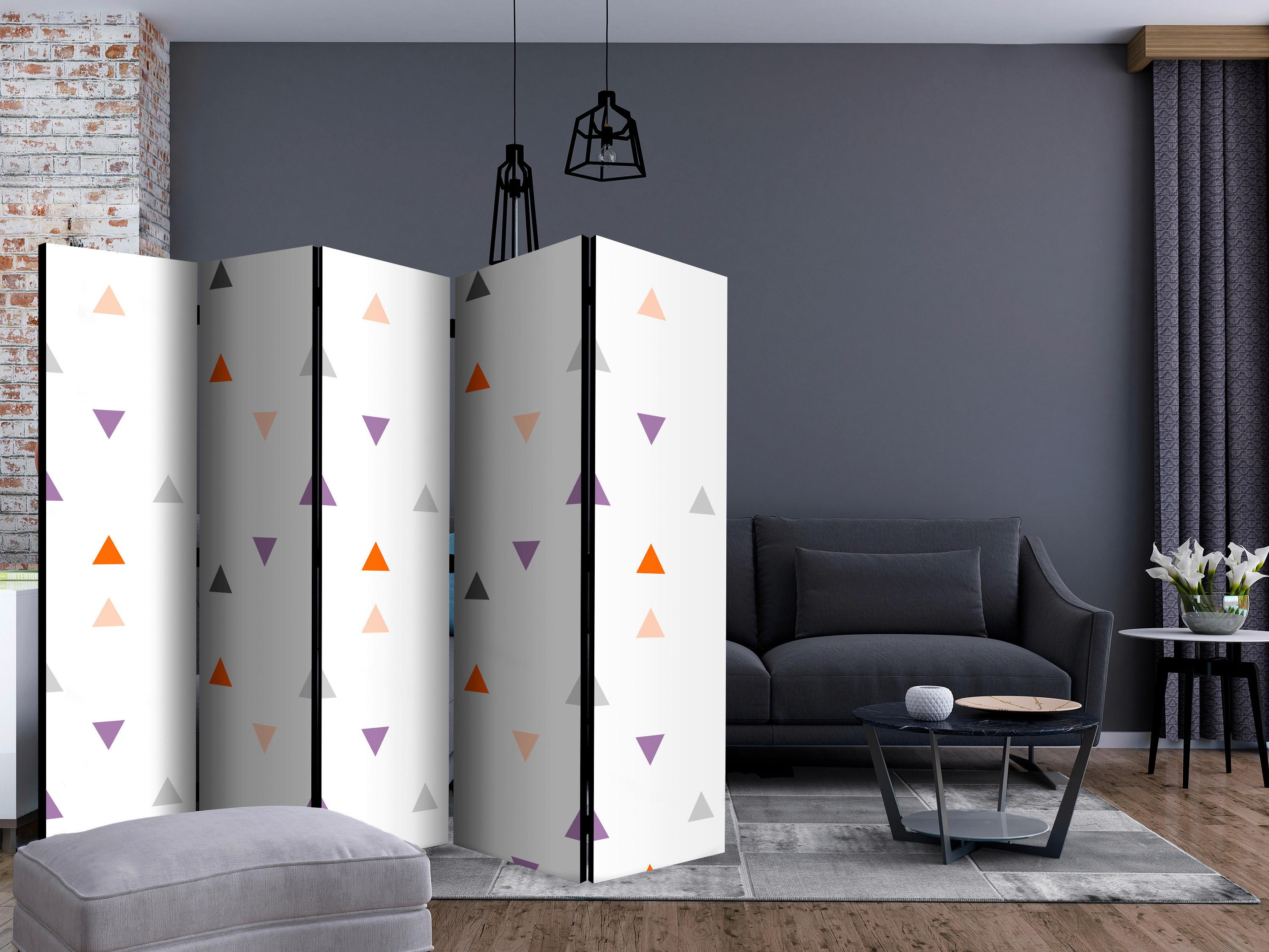 Paravan Triangles Rain I, 5-Delni, Dvostranski - večbarvno, Basics, tekstil/les (225/172/3cm) - artgeist