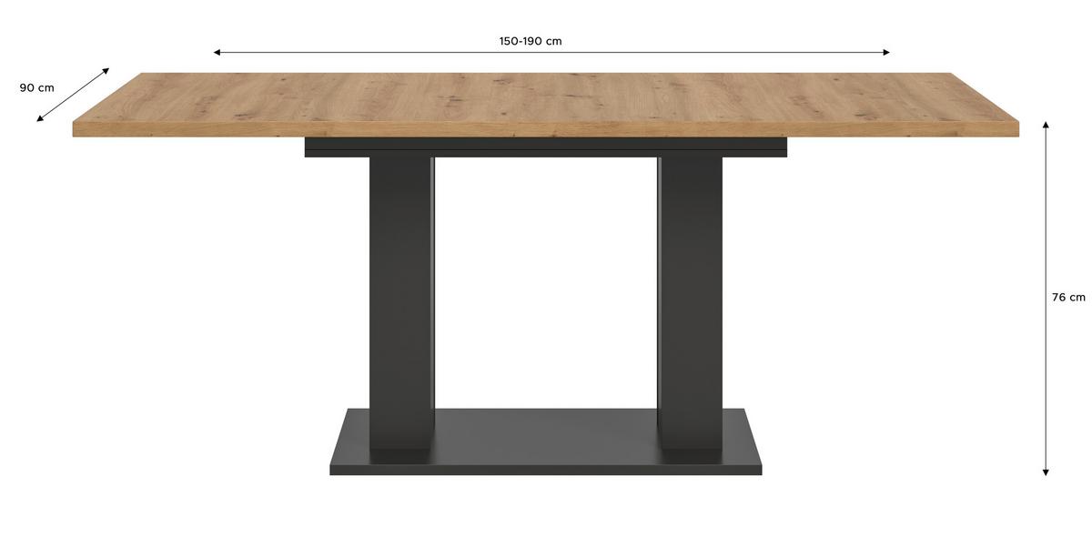 Ausziehtisch Marlon ca. 150x190 cm Eiche/Grau - Eiche Artisan/Grau, KONVENTIONELL, Holzwerkstoff (150-190/90/76cm)