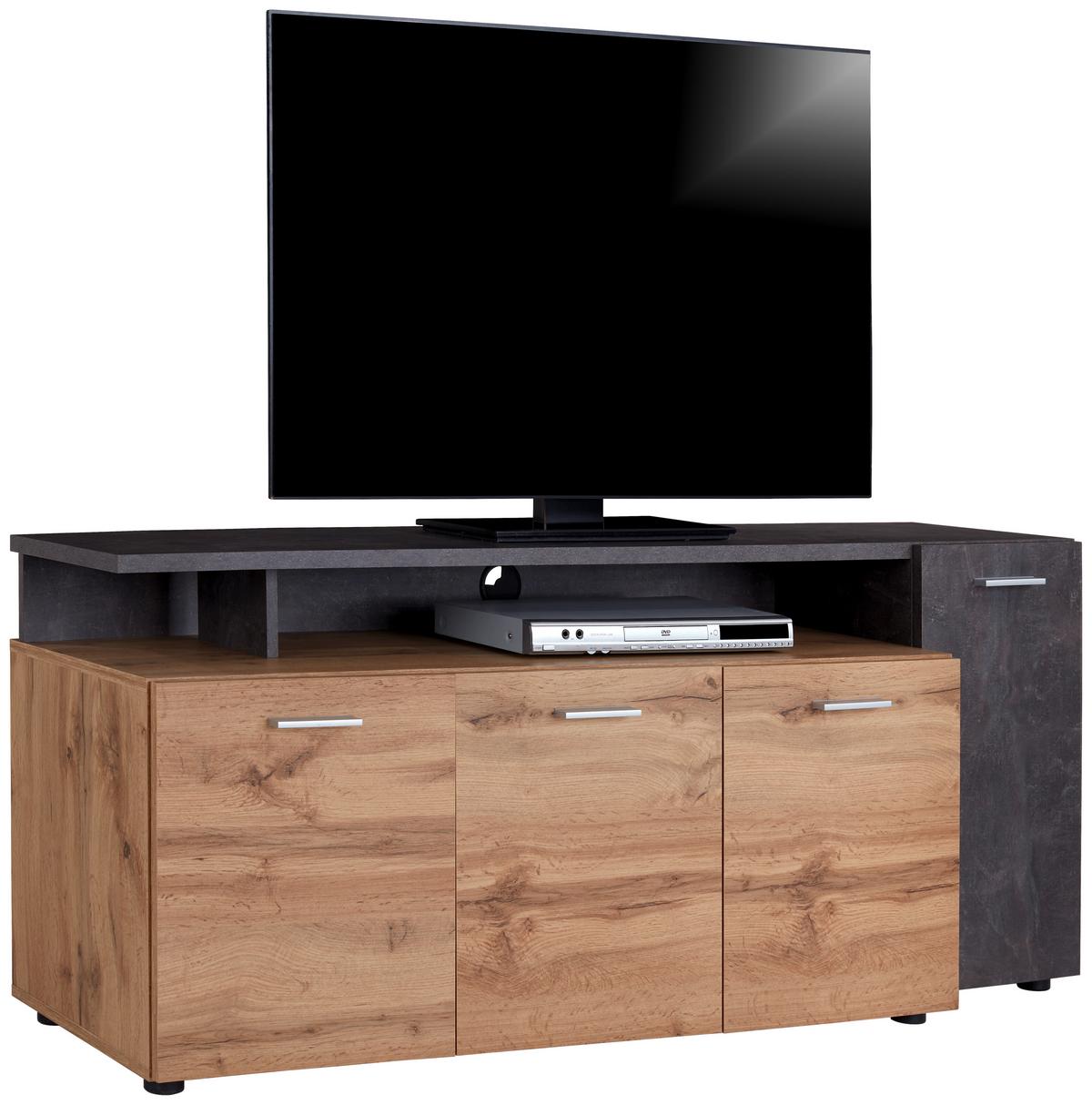 Măsuță TV Karl - gri închis/culoare lemn stejar, Modern, material pe bază de lemn (157/63,9/43,2cm) - Modern Living