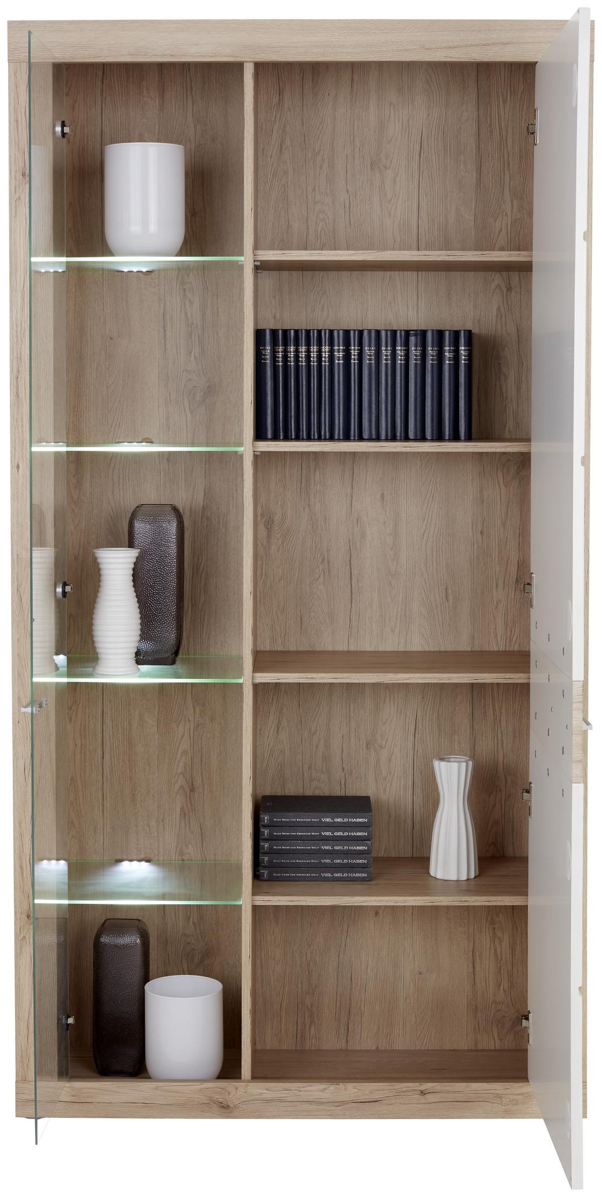 Vitrină Malta - alb/culoare lemn stejar, Modern (96/197/35cm) - Modern Living