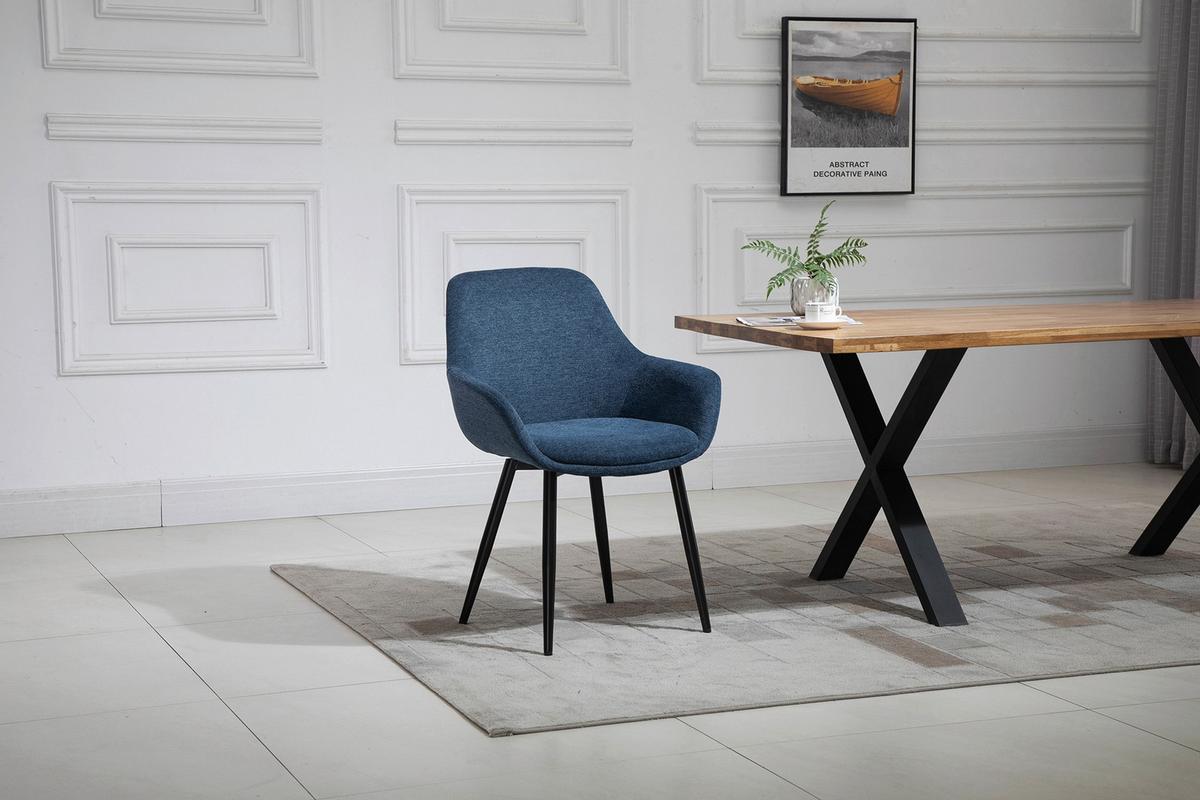 Set Naslanjačev Lena, Temno Modra, 2-Delni - črna/temno modra, Moderno, kovina/tekstil (64/86/59cm) - Livetastic