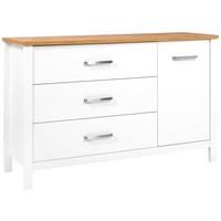 Sideboard Sicilia Weiß/Eiche - Silberfarben/Weiß, ROMANTIK / LANDHAUS, Holzwerkstoff/Metall (148/92/45cm) - Mömax