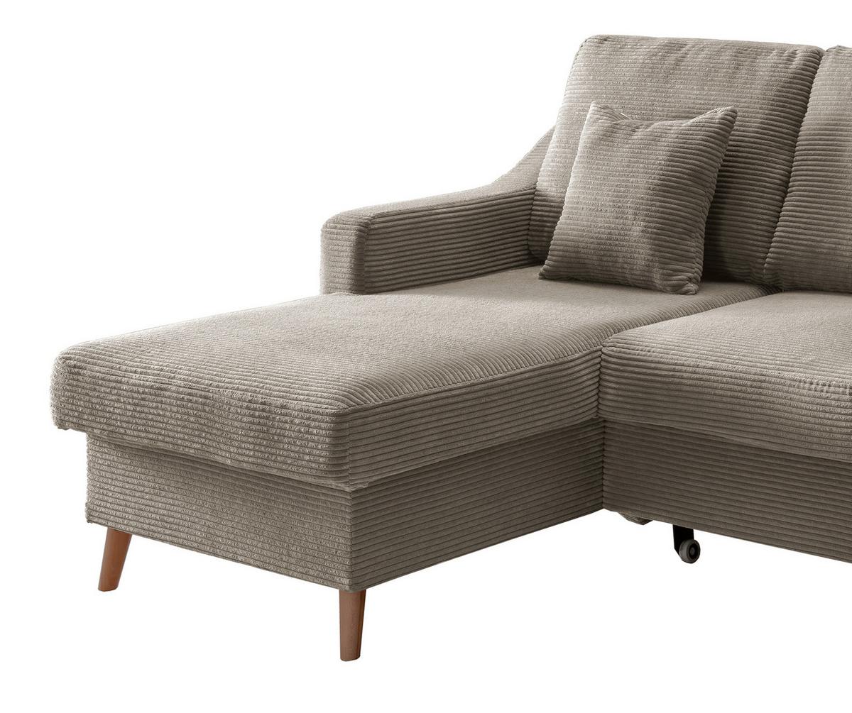 Ecksofa Valentina Graubraun Cord - Graubraun/Naturfarben, Design, Holz/Textil (150/228cm) - P & B