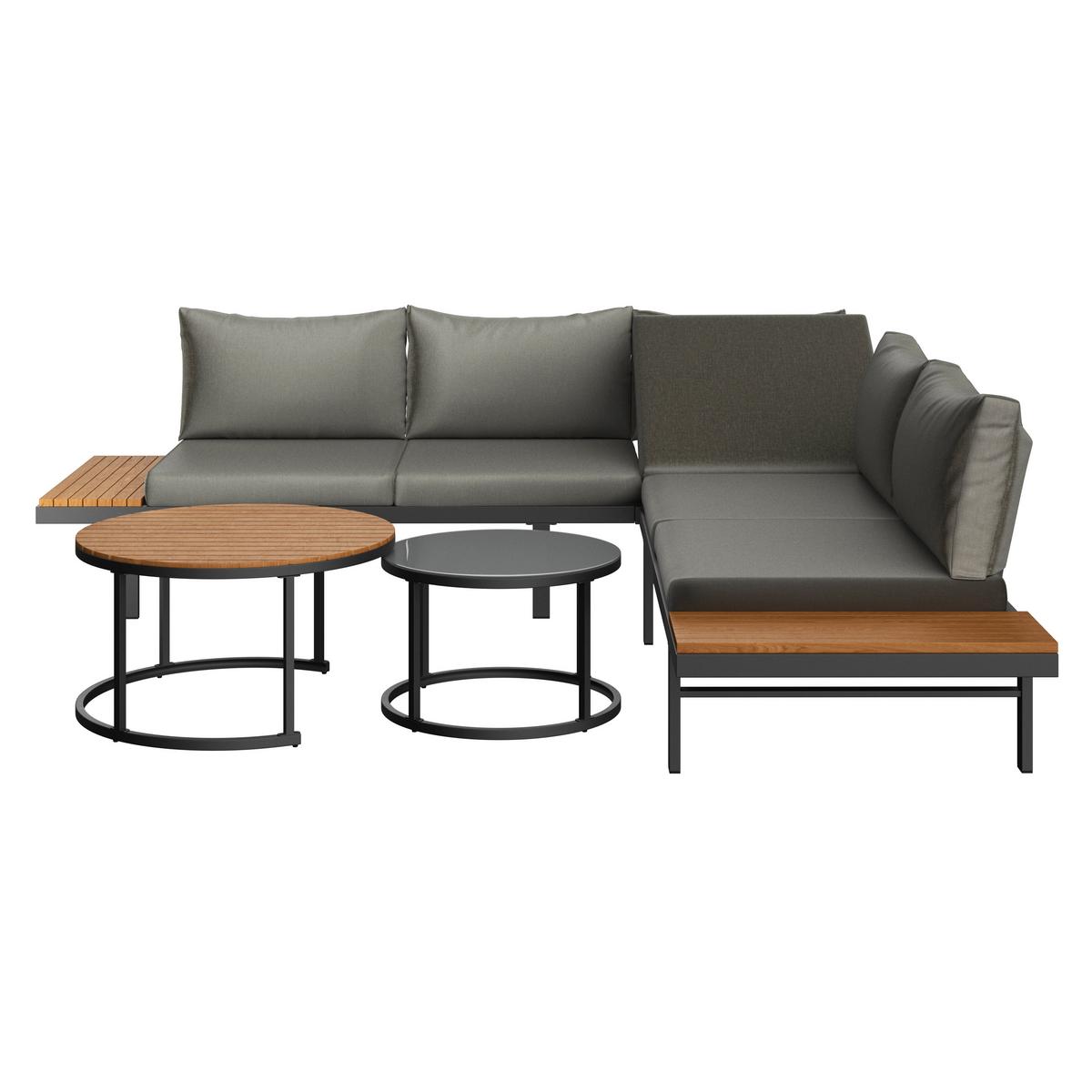 Lounge Garnitura Zürich, Akacija, Kovina, 4-Delno - siva/naravne barve, Moderno, kovina/steklo (261/261cm) - Beldano