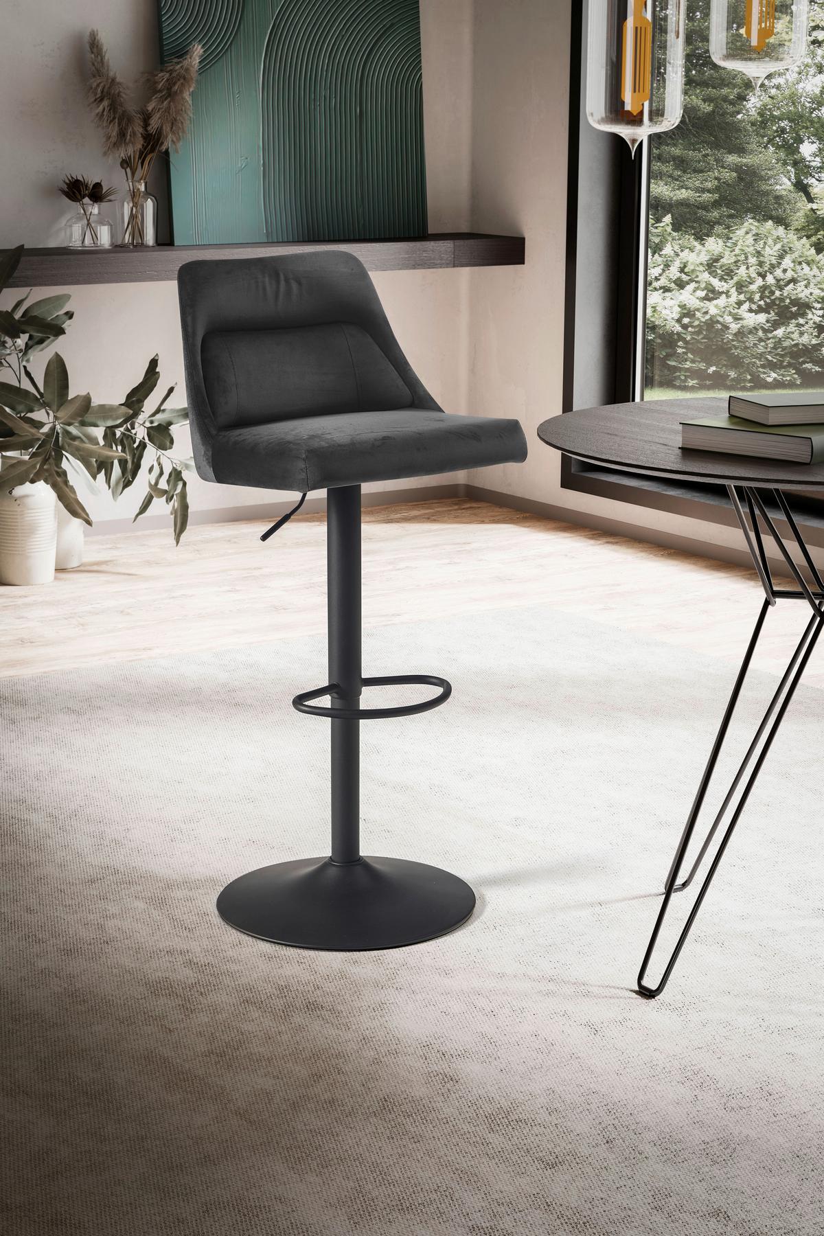 TABOURET DE BAR WL6.999 - gris/noir, Design, textile/métal (45/106/51cm) - MID.YOU