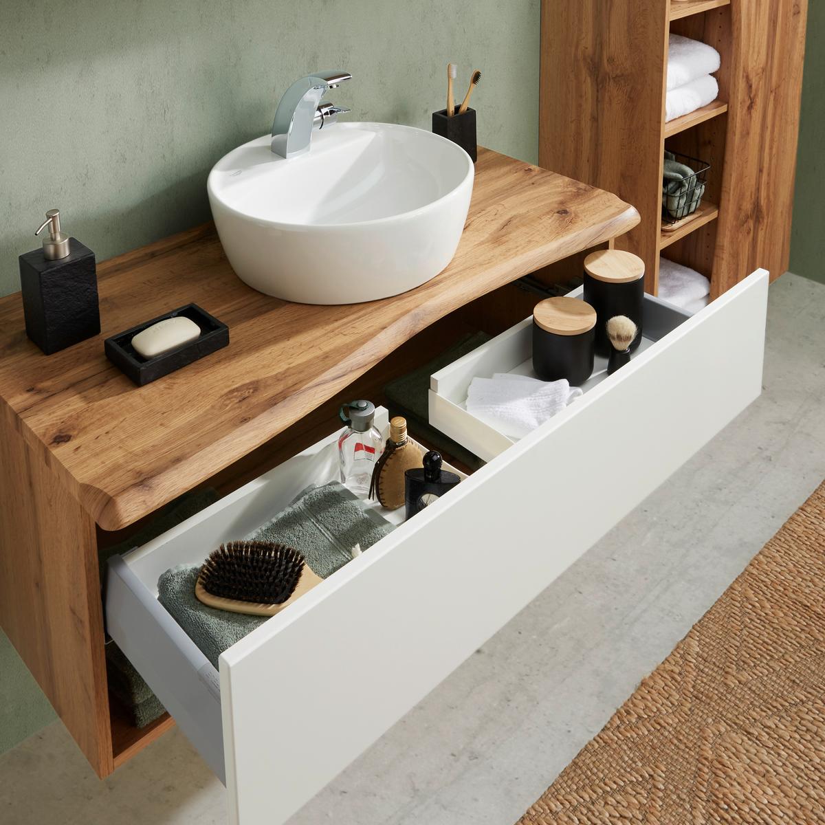 Waschtischkombi in Eiche/Weiß - Weiß, LIFESTYLE, Keramik/Holzwerkstoff (10/55/47cm) - Premium Living