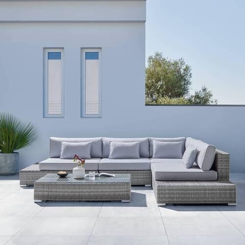 Loungegarnitur "Paola", 5-teilig, Outdoorstoff - Grau, Modern, Glas/Kunststoff (295/215cm) - Bessagi Garden