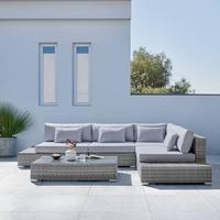 Loungegarnitur "Paola", 5-teilig, Outdoorstoff - Grau, Modern, Glas/Kunststoff (295/215cm) - Bessagi Garden
