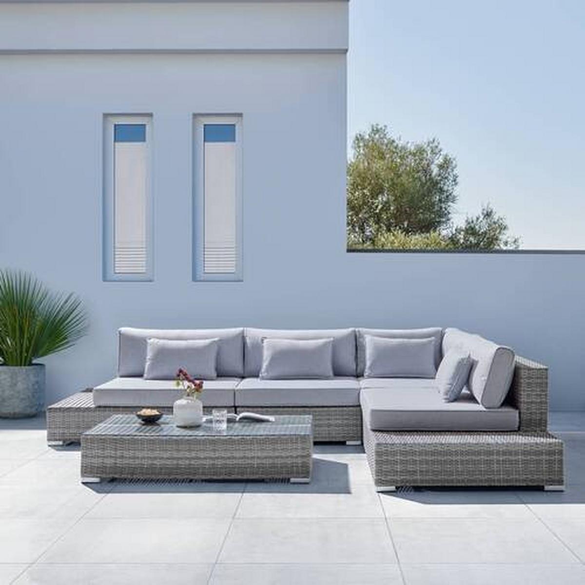 Loungegarnitur "Paola", 5-teilig, Outdoorstoff - Grau, Modern, Glas/Kunststoff (295/215cm) - Bessagi Garden