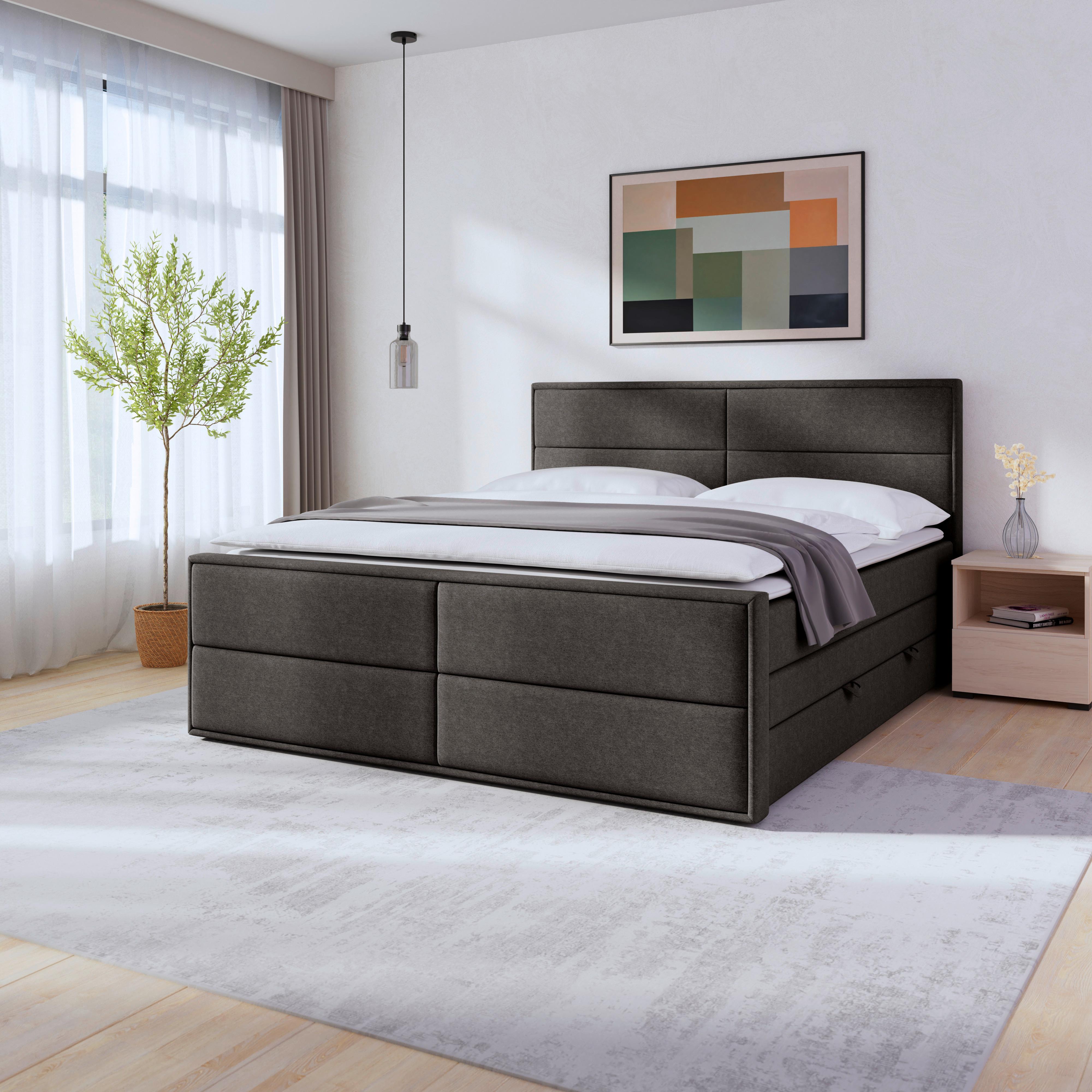 Boxspringbett Palermo ca. 180x200 cm Anthrazit - Anthrazit, MODERN, Holz/Kunststoff (180/200cm) - MID.YOU