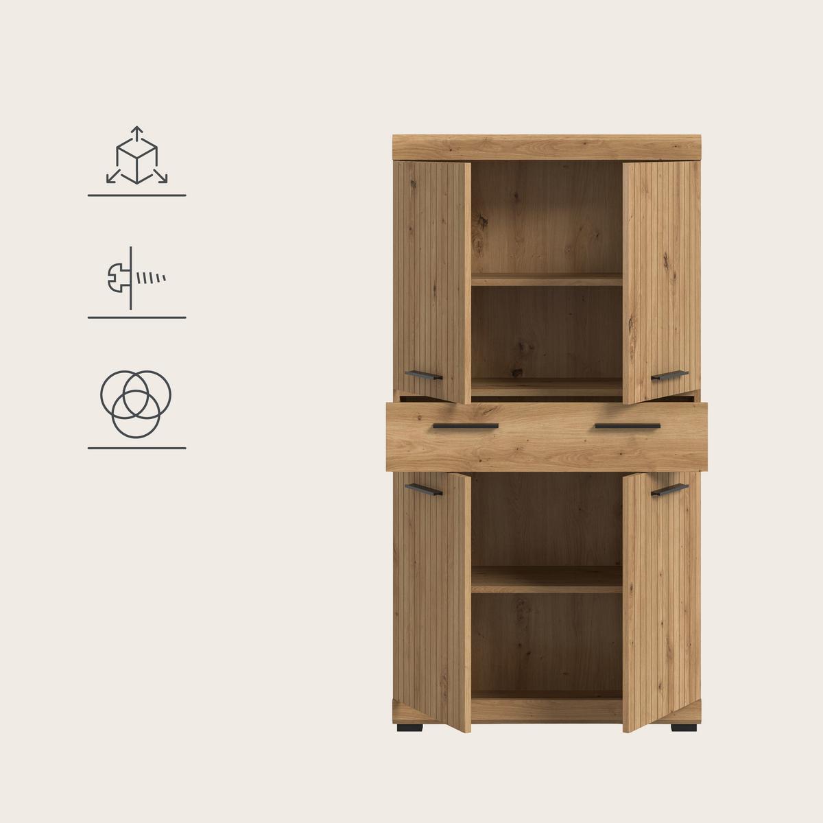 Midischrank Scout Eiche Artisan - Schwarz/Eiche Artisan, Trend, Holzwerkstoff/Kunststoff (74/141/31cm) - MID.YOU