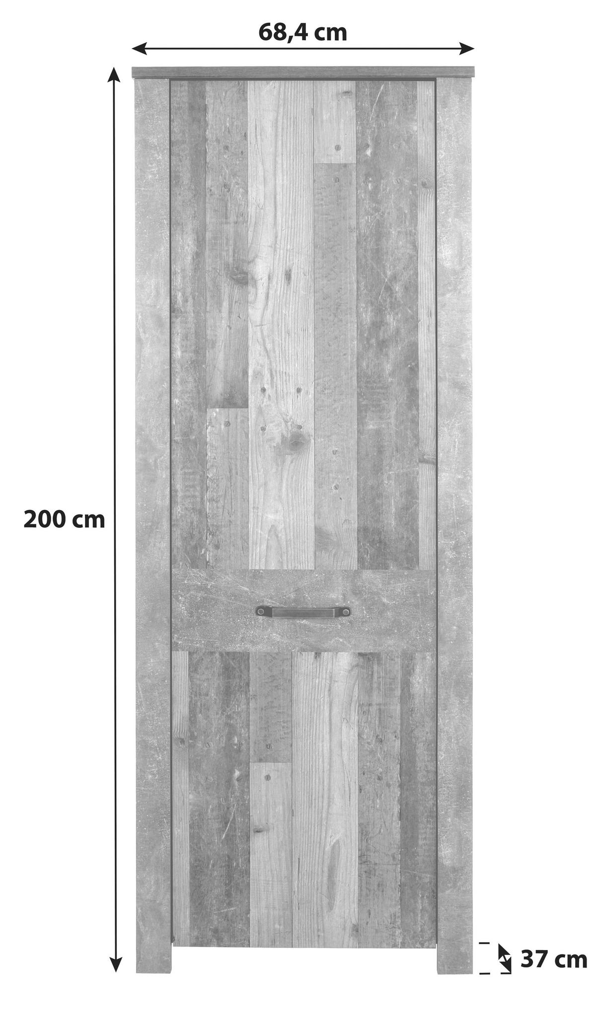 Garderobni Ormar Ontario - siva/boje hrasta, Trend, drvni materijal/plastika (68,4/200/37cm) - Zandiara
