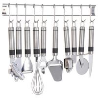 ZESTAW PRZYBORÓW KUCHENNYCH 9-CZĘŚCIOWY - kolor srebrny, Basics, metal (50cm)