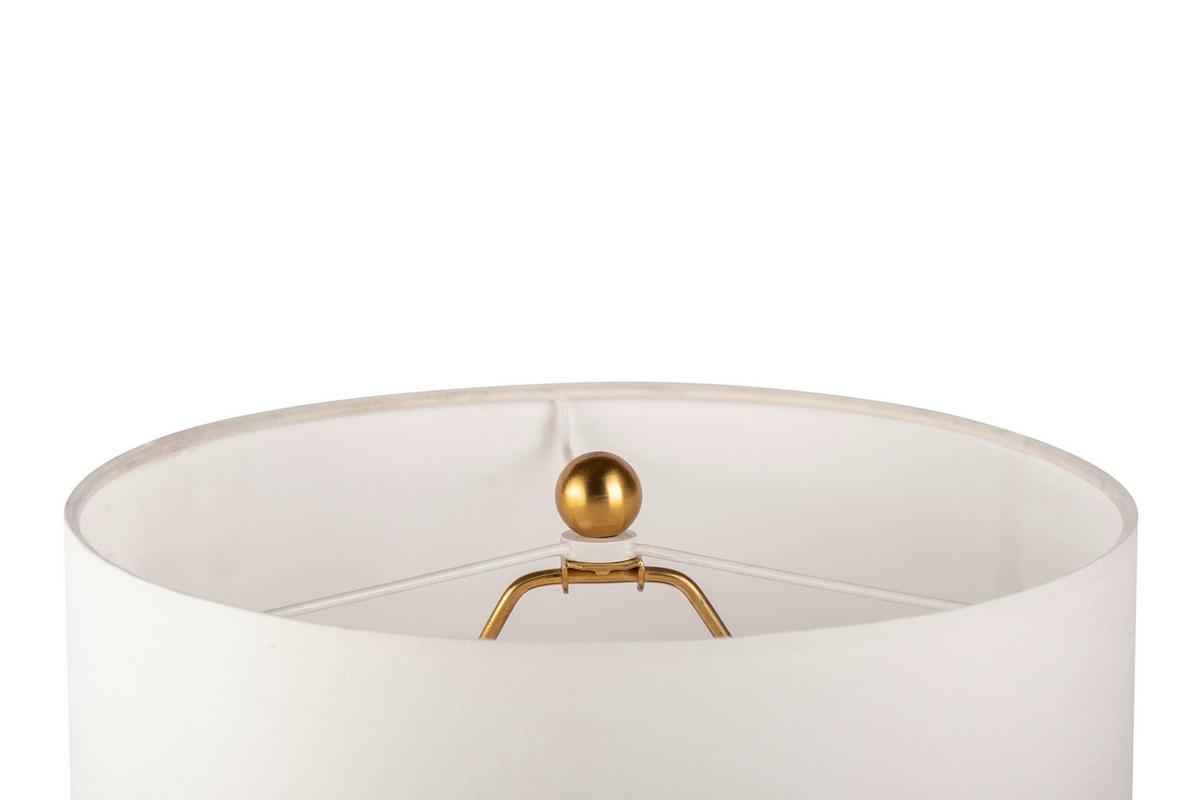 Stehleuchte Ceres 200 Weiss - Weiss/Goldfarben, Basics, Textil/Stein (30,5/30,5/127cm) - Kayoom