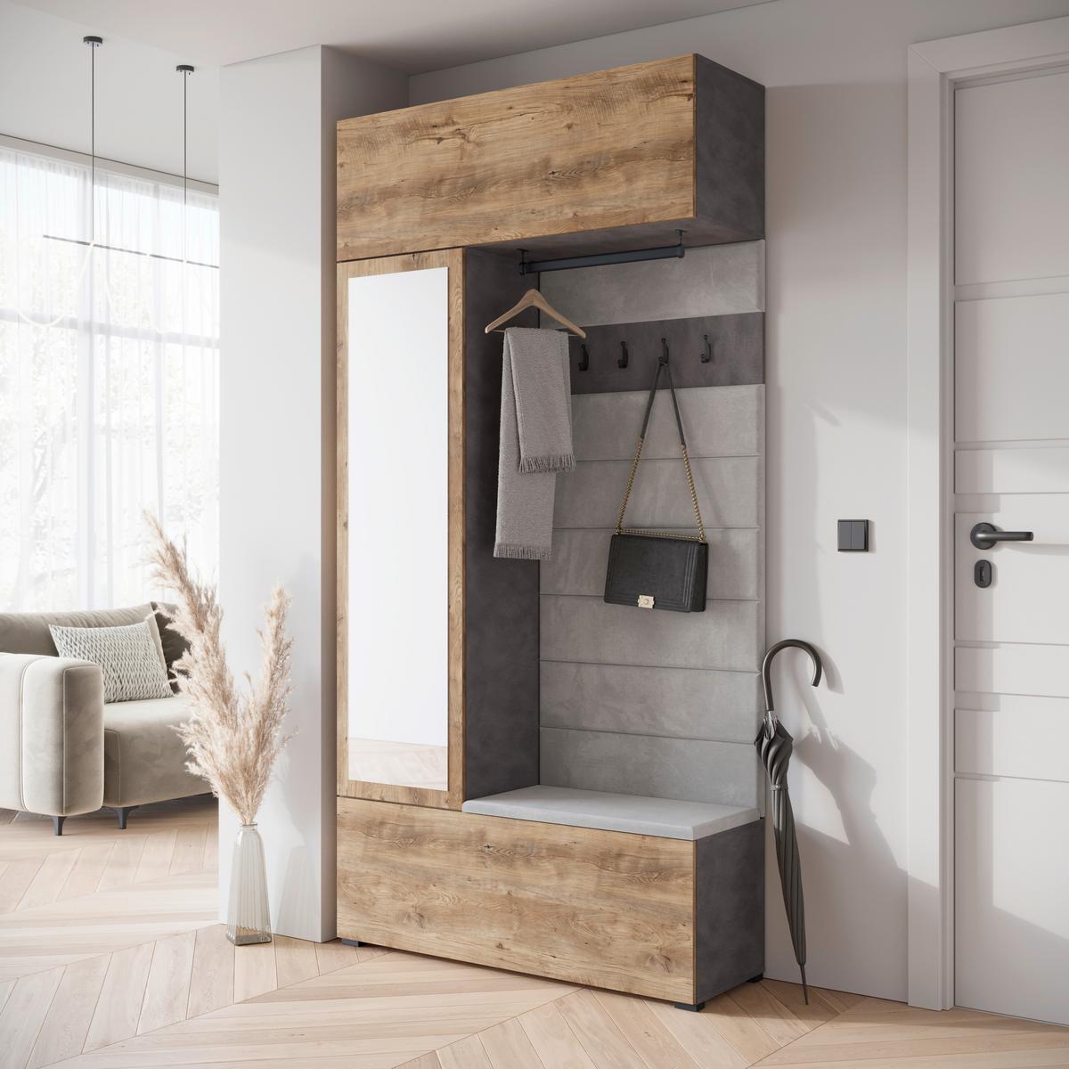 Garderobe Tejo Anthrazit/Kastanieneiche - Kastanieneichefarben/Anthrazit, Design, Holzwerkstoff (115/231,9/37,5cm) - Livetastic