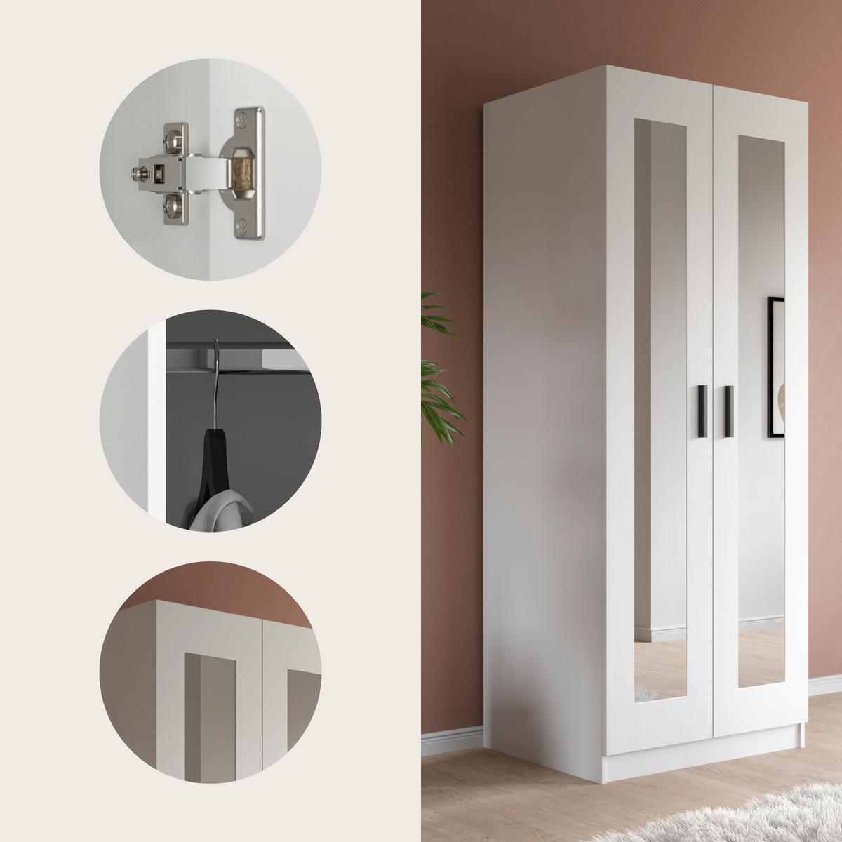 Drehtürenschrank Visby Weiß - Schwarz/Weiß, ROMANTIK / LANDHAUS, Holzwerkstoff/Kunststoff (80/195/56cm) - Livetastic