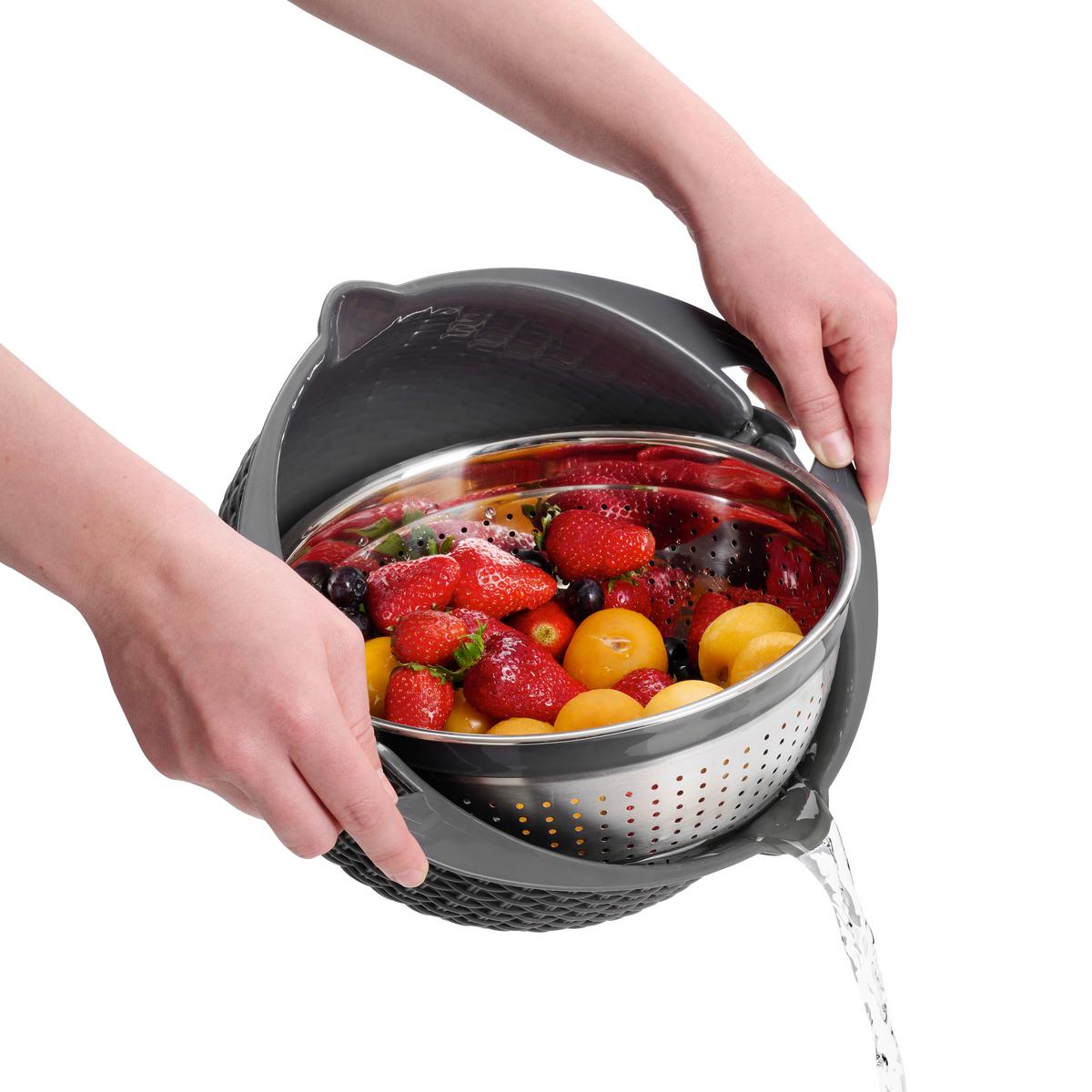 Sită pentru bucătărie Micha 4 în 1 - gri închis/culoare stejar argintiu, Konventionell, plastic/metal (32/14cm) - Mömax