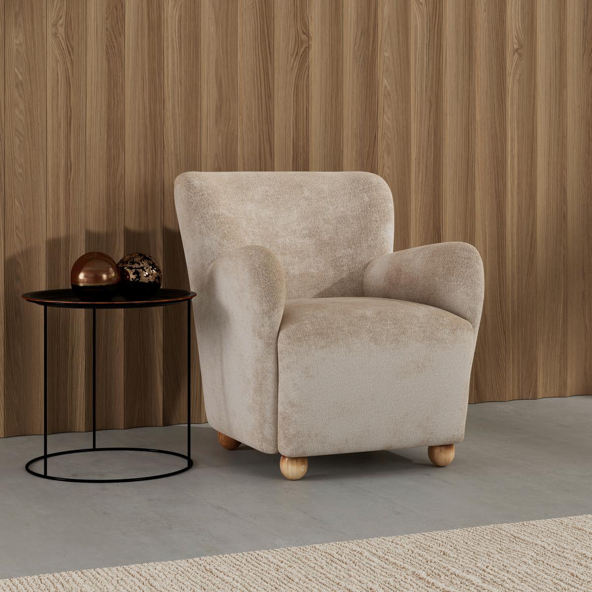 Sessel Lea Chenille Beige - Beige/Naturfarben, MODERN, Holz/Textil (76/85/84cm)