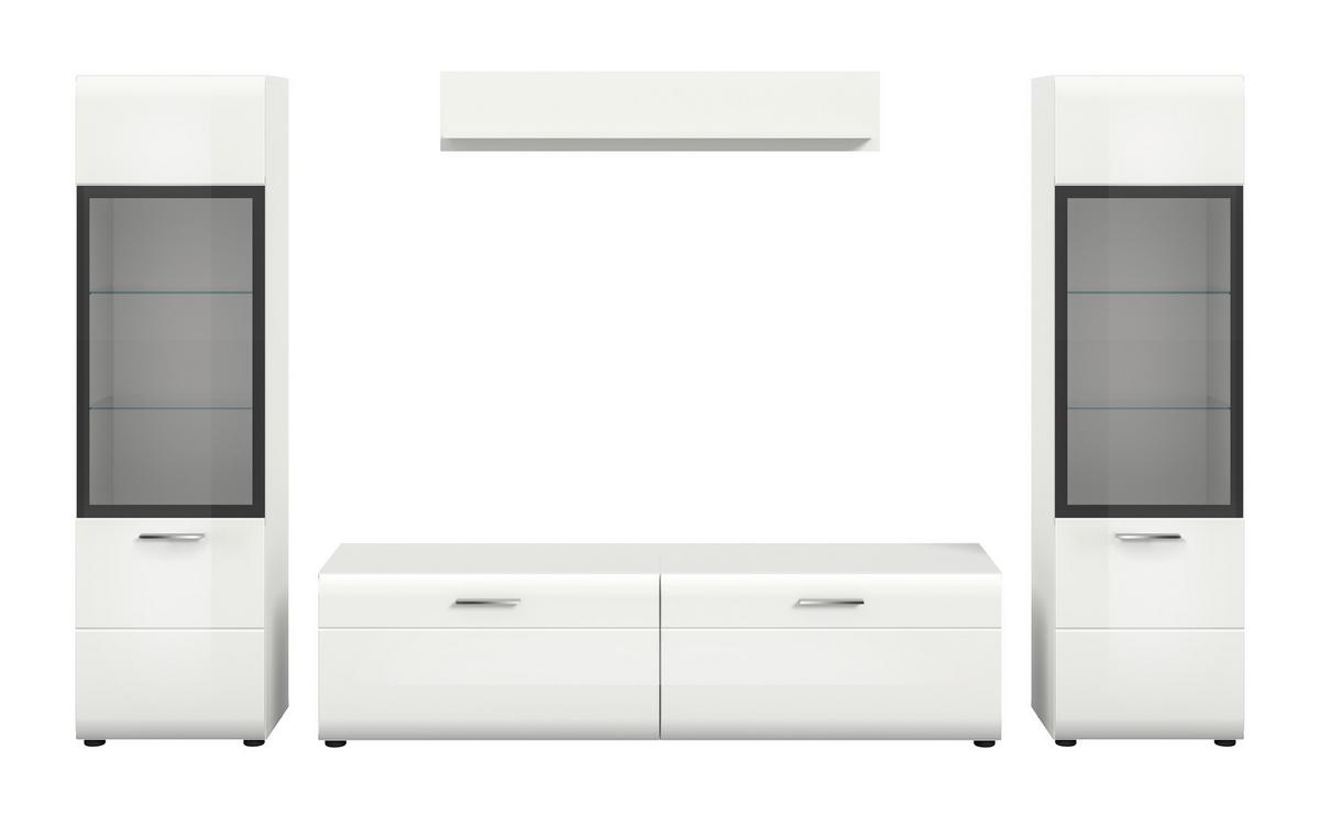 Dnevni Regal Ice, Bela Visok Sijaj, 4-Delni - srebrne barve/črna, Design, umetna masa/steklo (280/160/41cm) - Livetastic