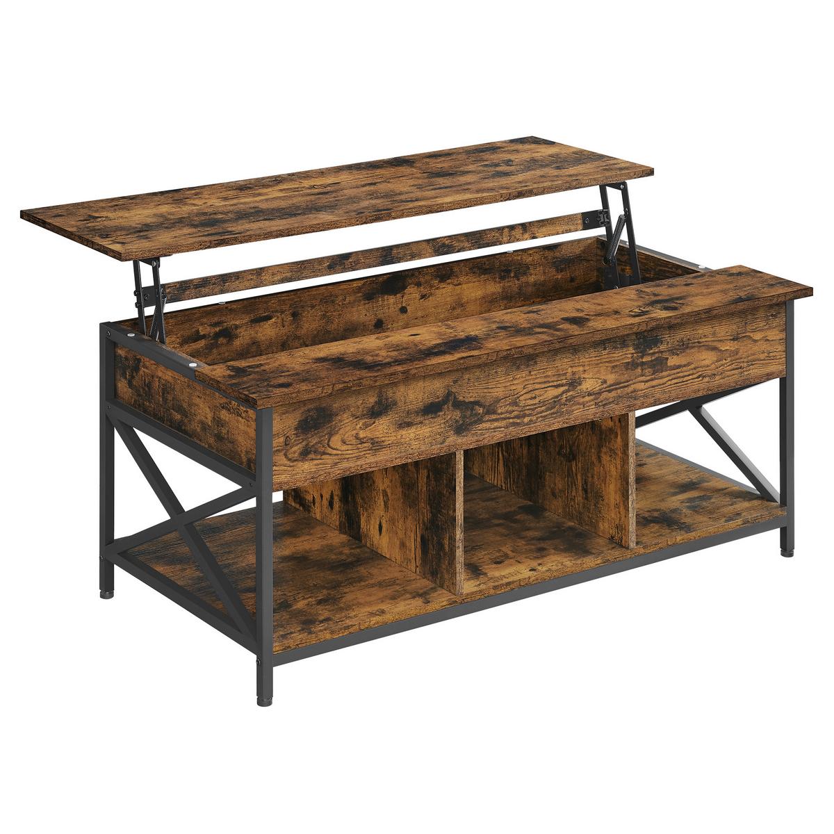 Couchtisch in Schwarz, Goldbraun, rechteckig - Graubraun/Schwarz, Trend, Holzwerkstoff/Metall (120/60/48-62cm) - MID.YOU