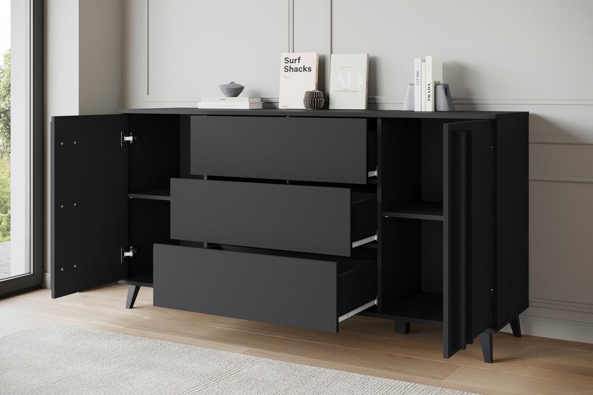 Komoda Helsinki, Črna - črna, Trend, umetna masa/leseni material (150/77,8/39,5cm)