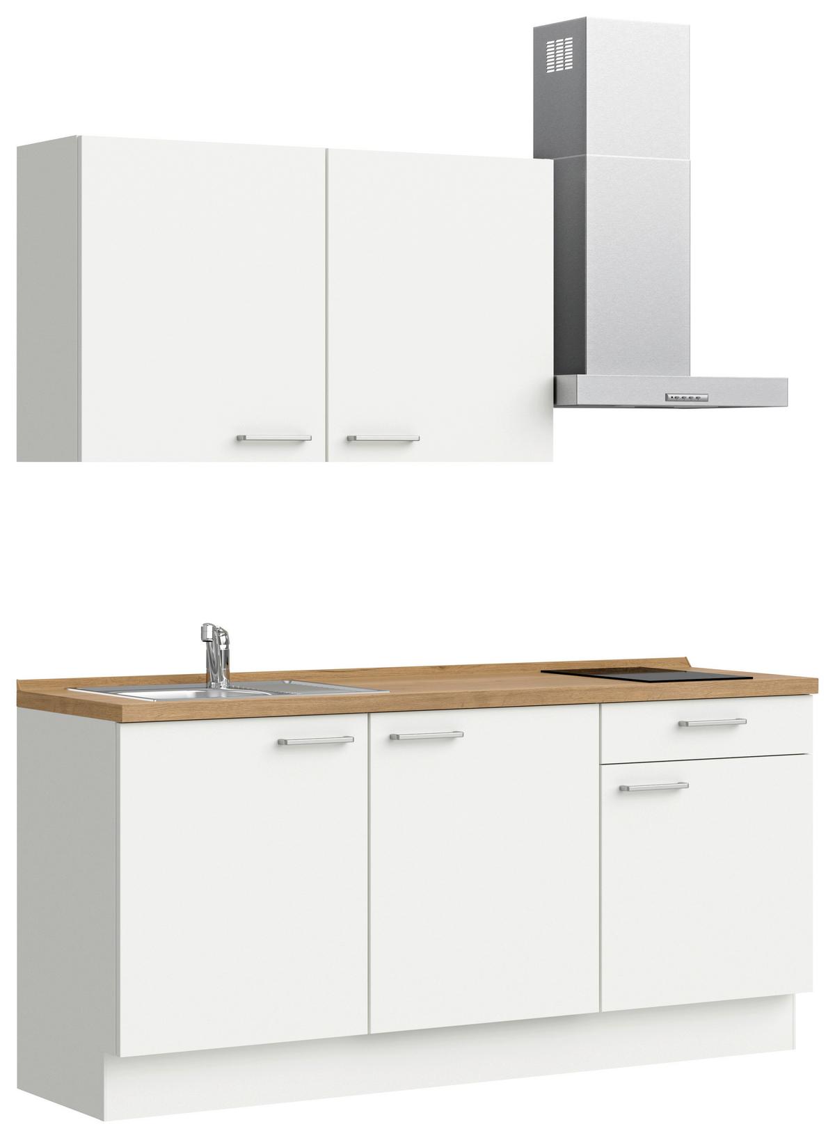 Küchenblock Touch Low m. Geräten Weiß - Edelstahlfarben/Eichefarben, MODERN, Holzwerkstoff/Metall (180cm) - Nobilia