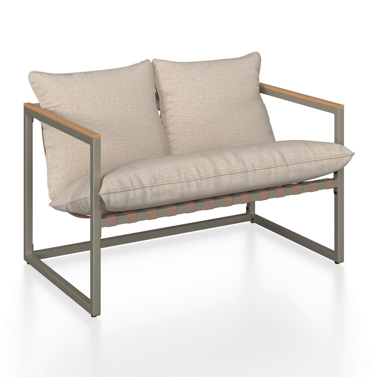 Loungegarnitur Lara Creme Metall/Outdoorstoff +Abdeckung - Creme/Grau, MODERN, Glas/Kunststoff (114cm) - Bessagi Garden