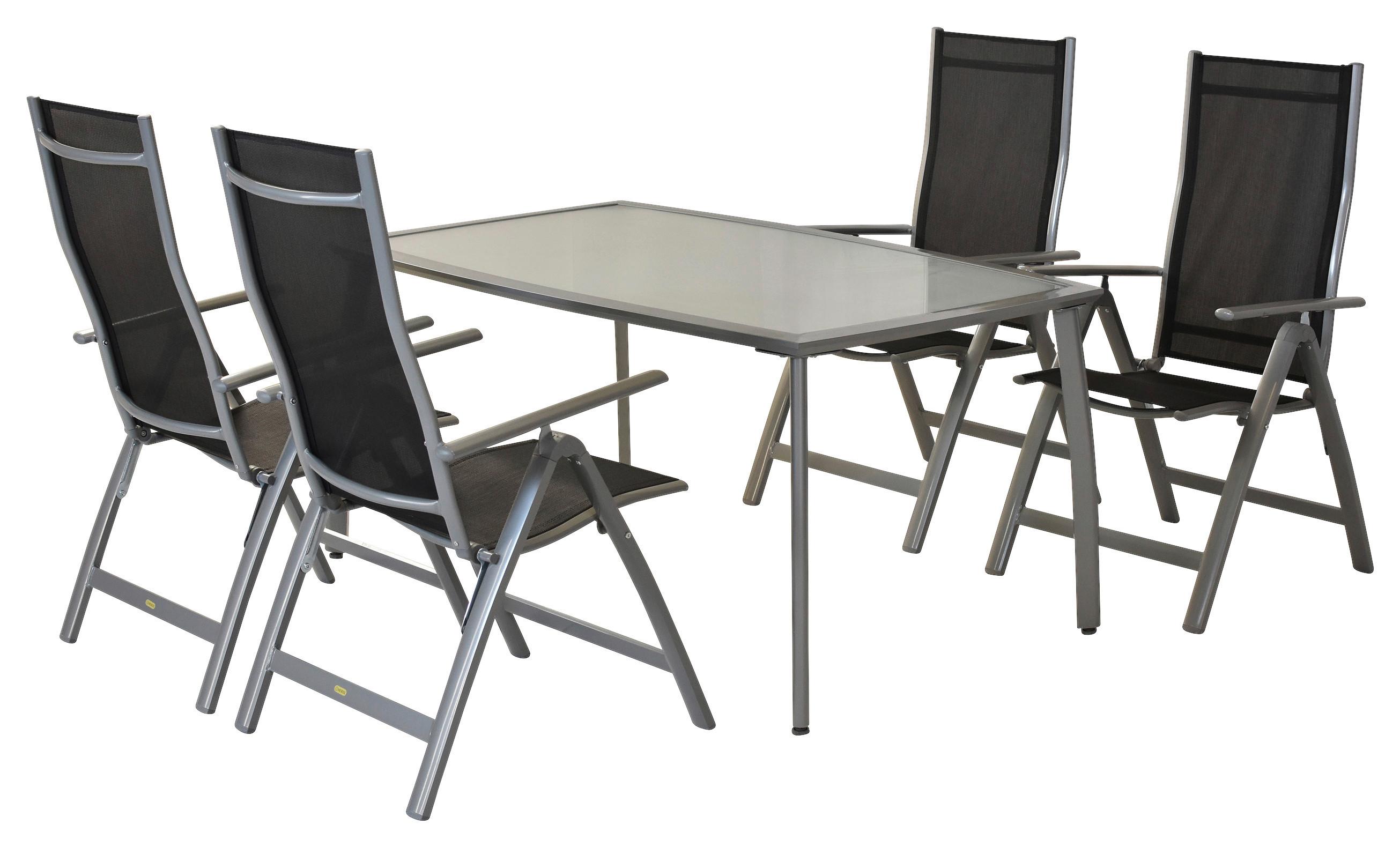Vrtni Set Carrara, 5-Delni - srebrne barve/črna, Moderno, kovina/tekstil - Gardenson