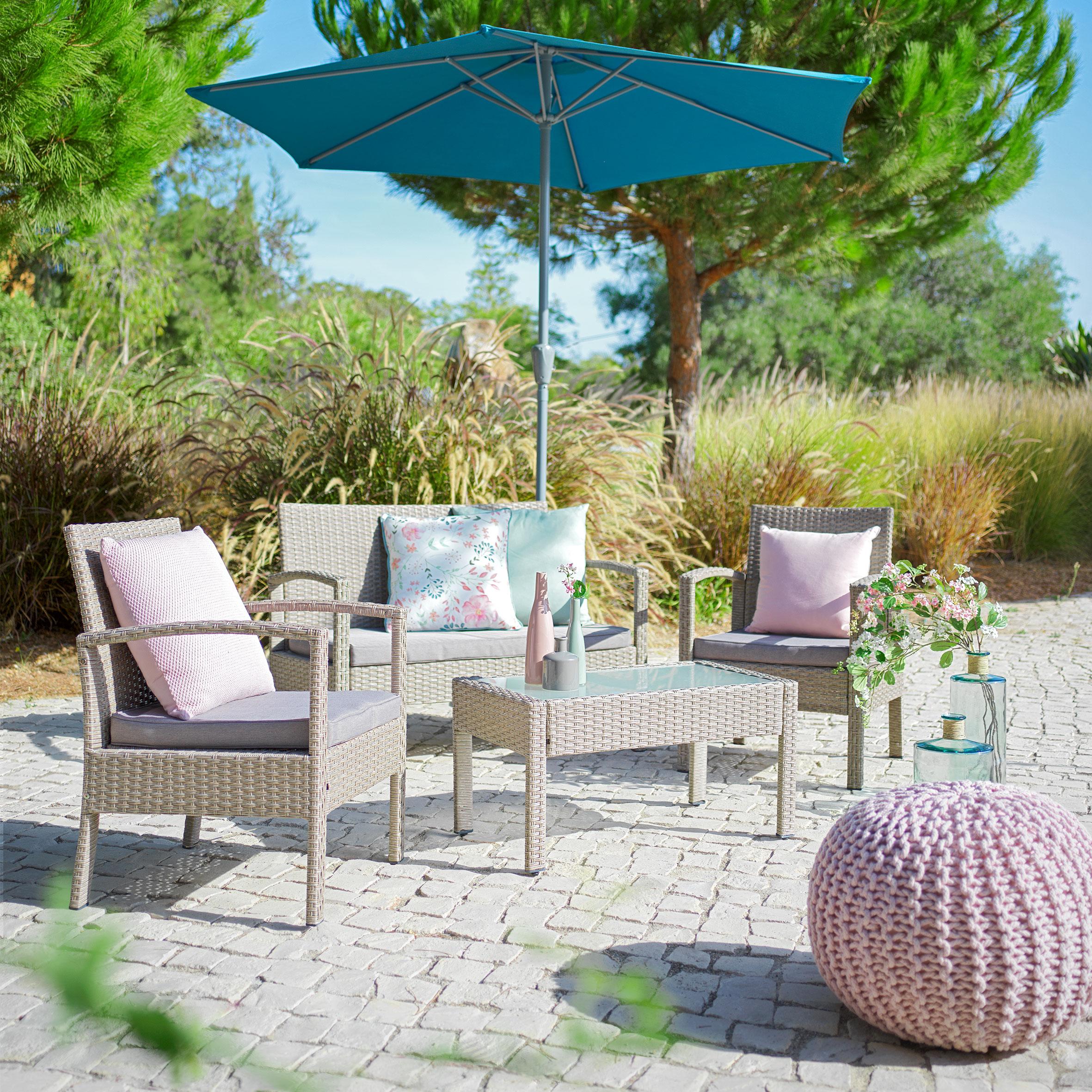 Loungegarnitur Dublin in Grau mit Sitzkissen - Grau, Glas/Kunststoff - Modern Living