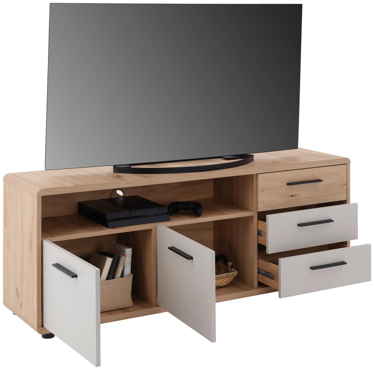 Măsuță TV FONTANA PLUS - cașmir/culoare lemn stejar, Modern, material pe bază de lemn (150/60/38cm) - Modern Living