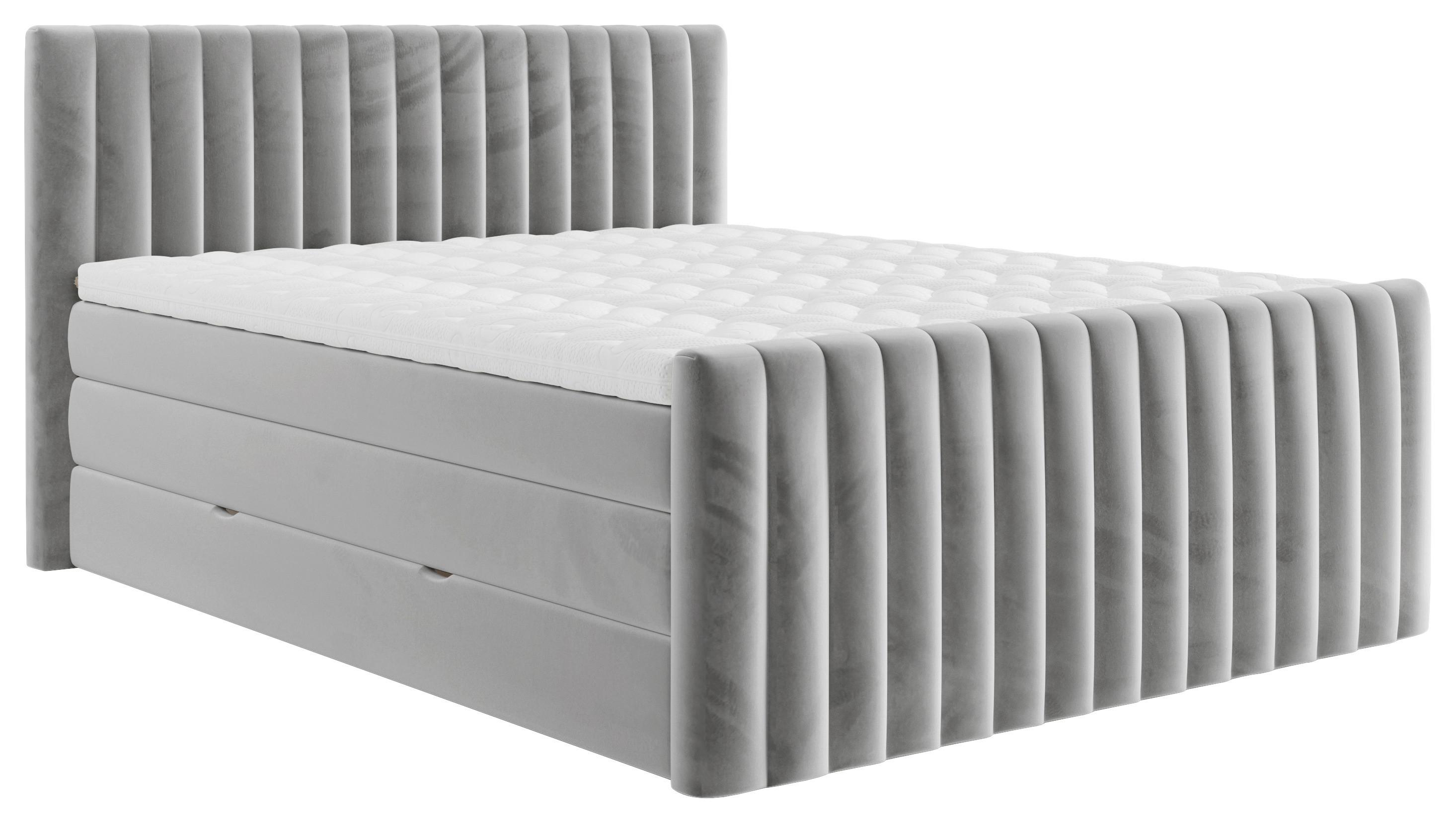 Boxspringbett Simon in Hellgrau ca. 160x200cm - Hellgrau/Schwarz, Konventionell, Holzwerkstoff/Kunststoff (160/200cm) - Premium Living