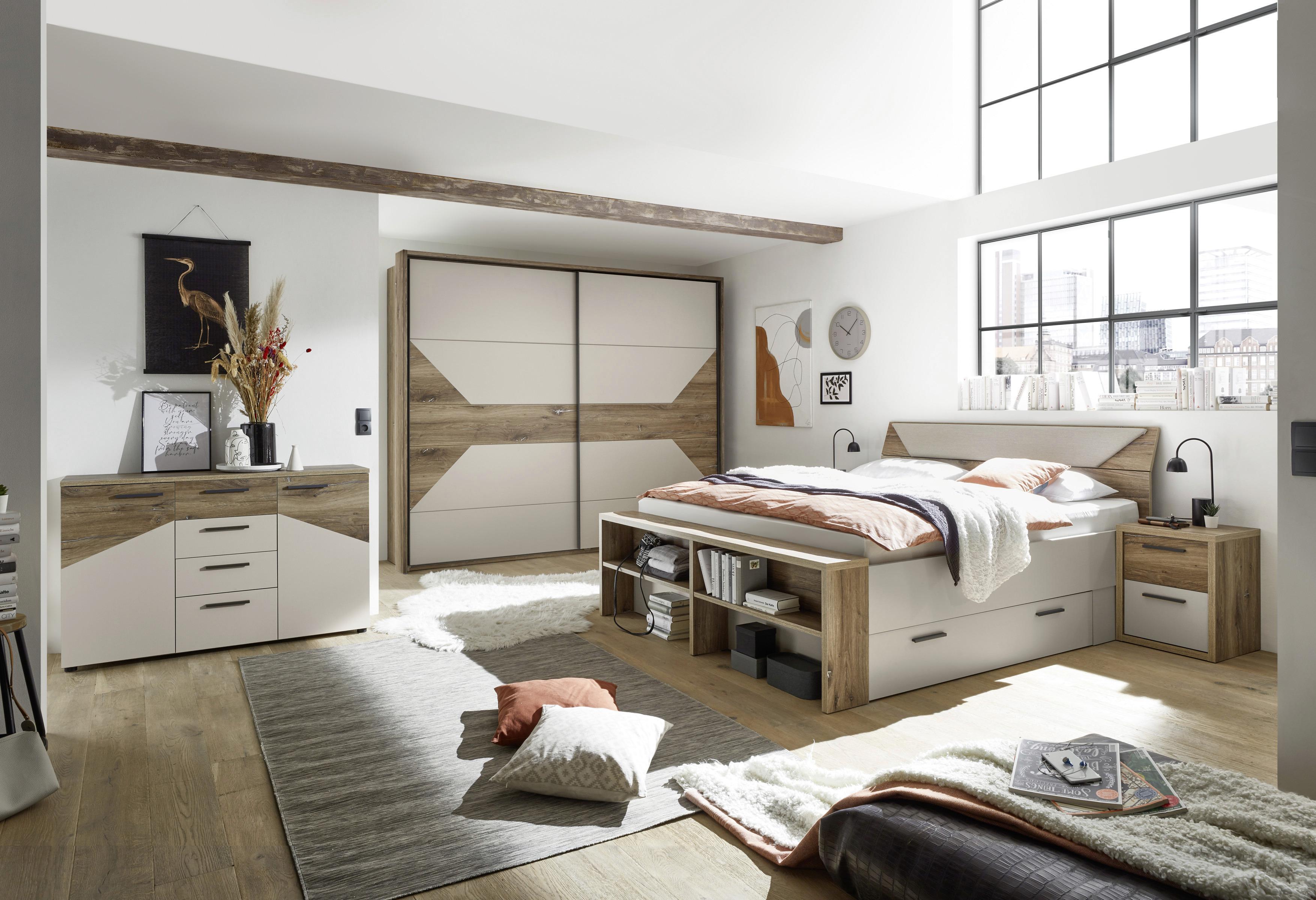 Postelja Julia 2, Barva Hrasta, Šampanjca, 180x200 - barve šampanjca/črna, Konvencionalno, umetna masa/leseni material (180/200cm) - Modern Living