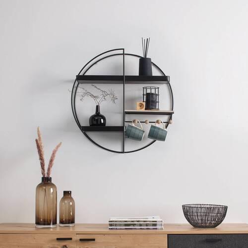Wandregal Lelia Natur/Schwarz Echtholz/MDF - Schwarz/Naturfarben, MODERN, Holz/Metall (60/60/16,5cm) - Bessagi Home