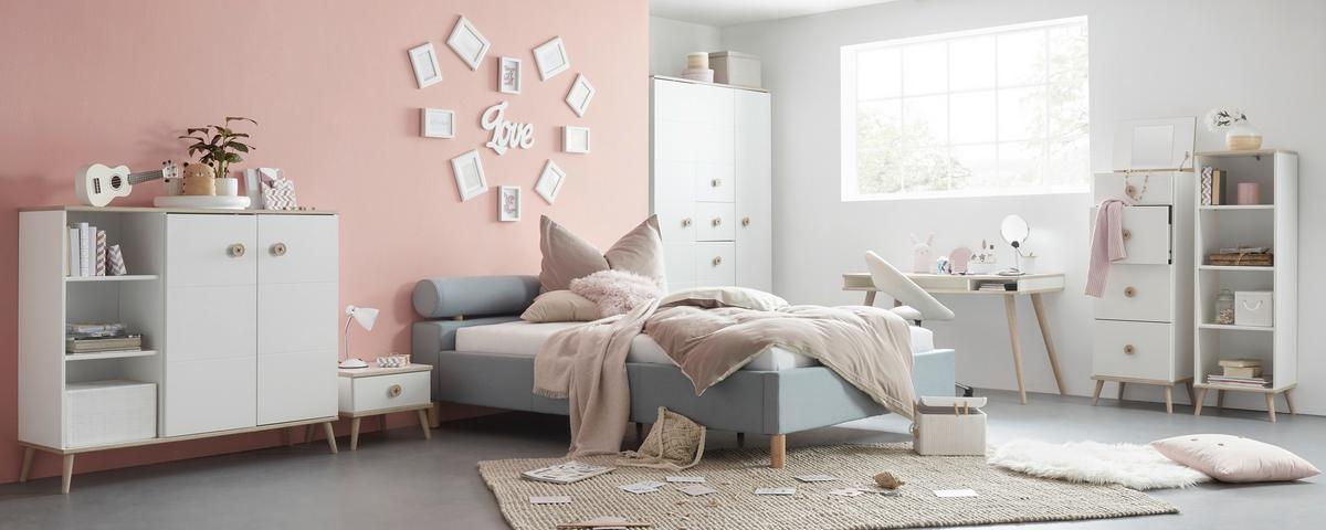 Nachtkästchen in Weiss - Weiss/Eichefarben, Modern, Holz/Holzwerkstoff (52/40/38cm) - Mömax