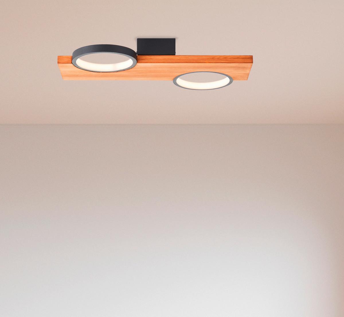 LED-Deckenleuchte Cheesy Schwarz/Hellbraun max. 14 Watt - Hellbraun/Schwarz, Natur, Holz/Metall (5,2/40/25cm) - Brilliant